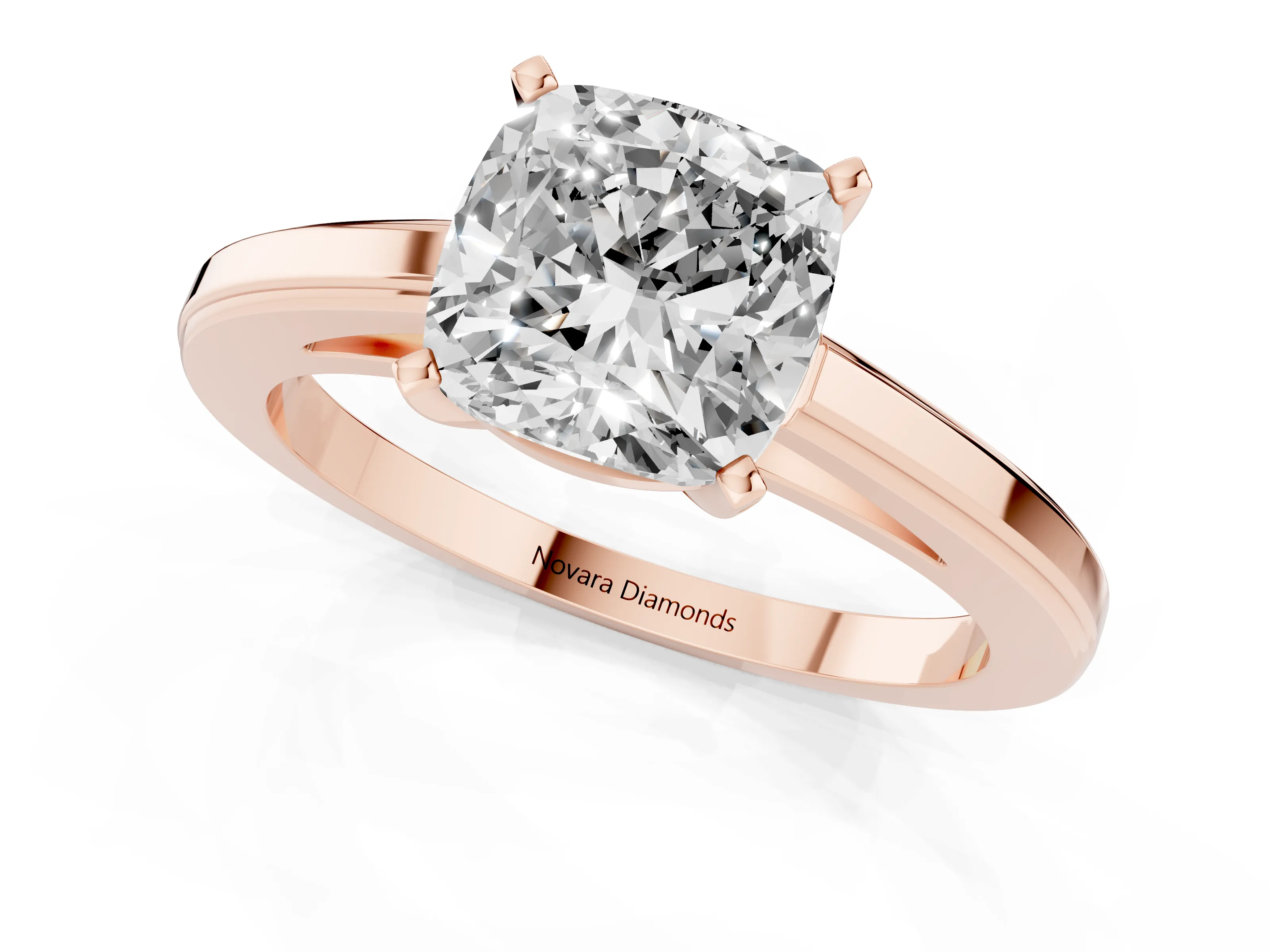 Cushion Cut Diamond Solitaire Ring Set in Rose gold with Prong Setting and Classic Band
