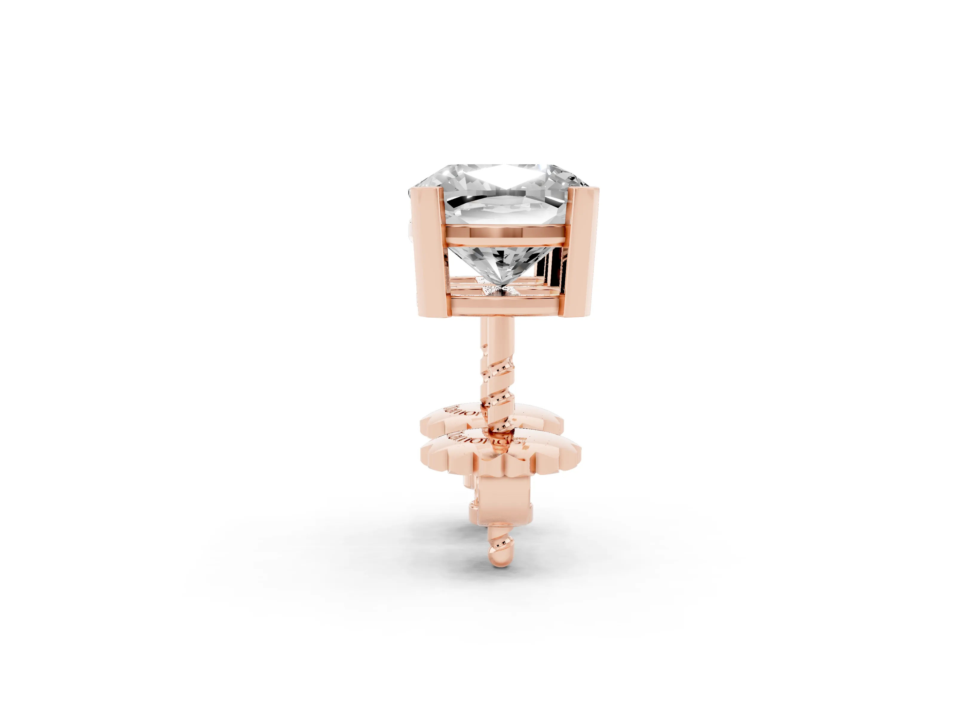 Cushion Cut Diamond Solitaire Stud Earrings Set in Rose gold with Basket Setting