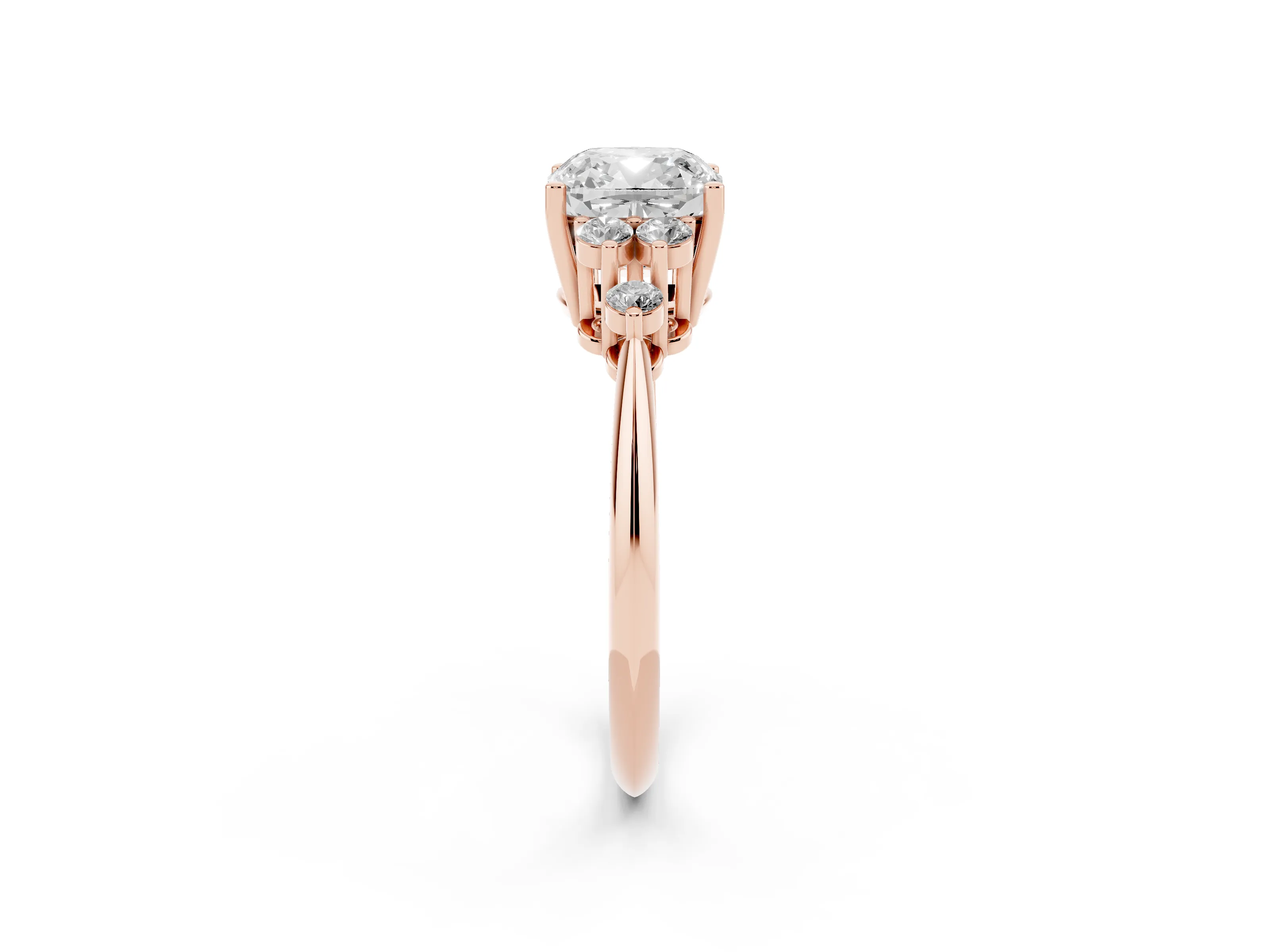 Cushion Cut Diamond Cluster Ring Set in Rose gold with Plain Band and Prong Setting