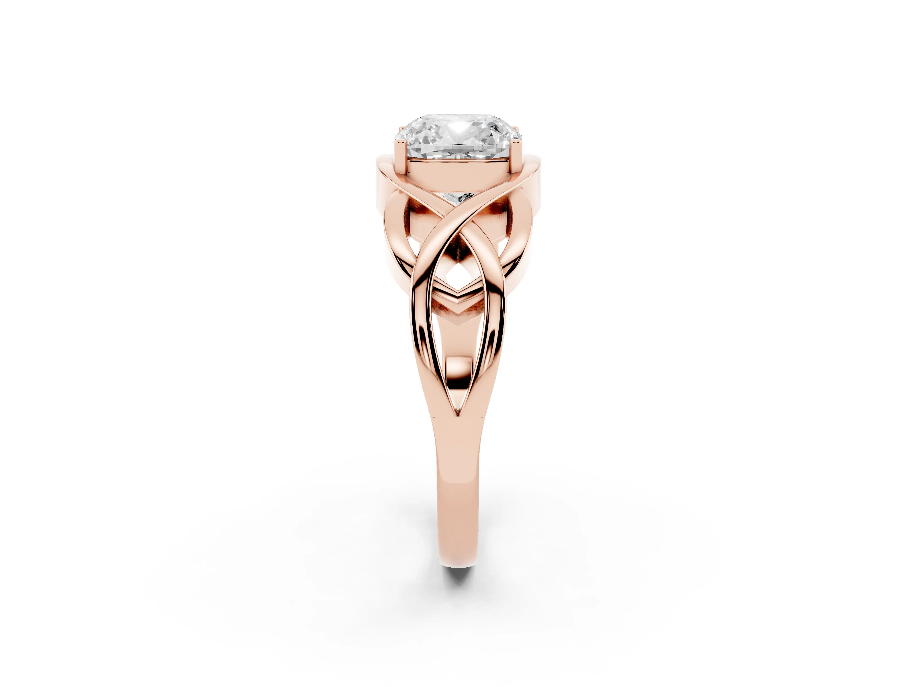 Cushion Cut Solitaire Engagement Ring Setting | Intertwined Band | Rose Gold