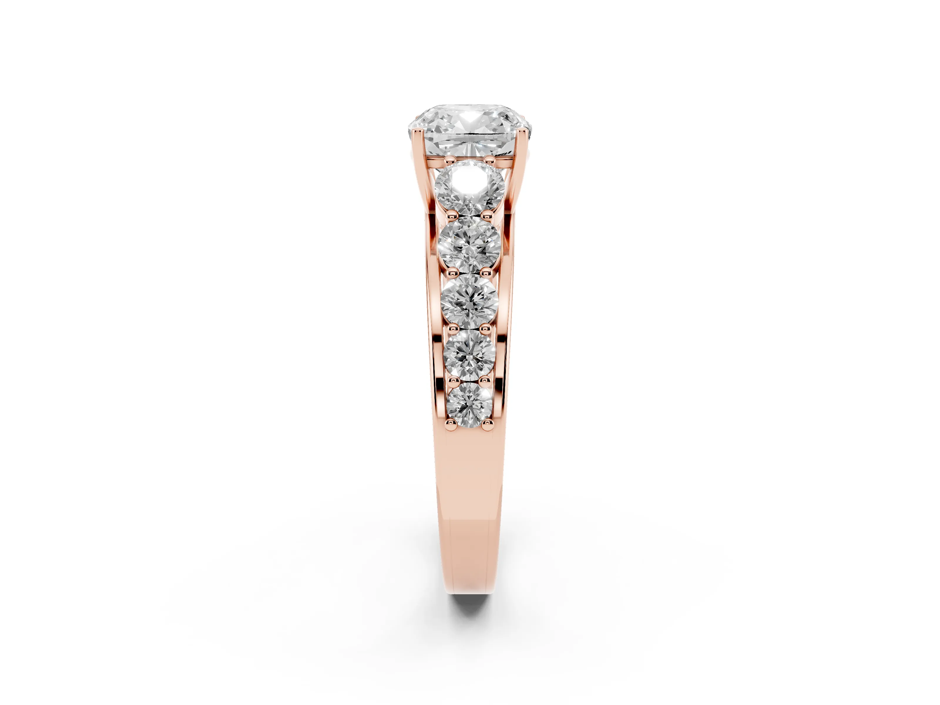 Cushion Cut Diamond Solitaire Ring Set in Rose gold with Pavé-Set Band and Prong Setting