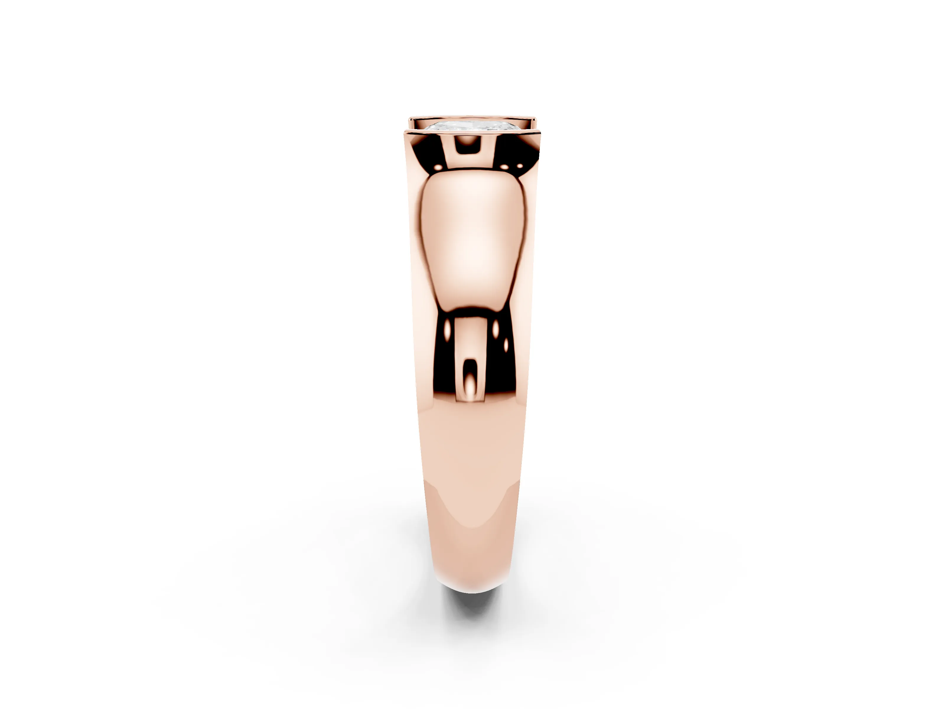 Cushion Cut Diamond Bezel Solitaire Ring Set in Rose gold with Wide Band