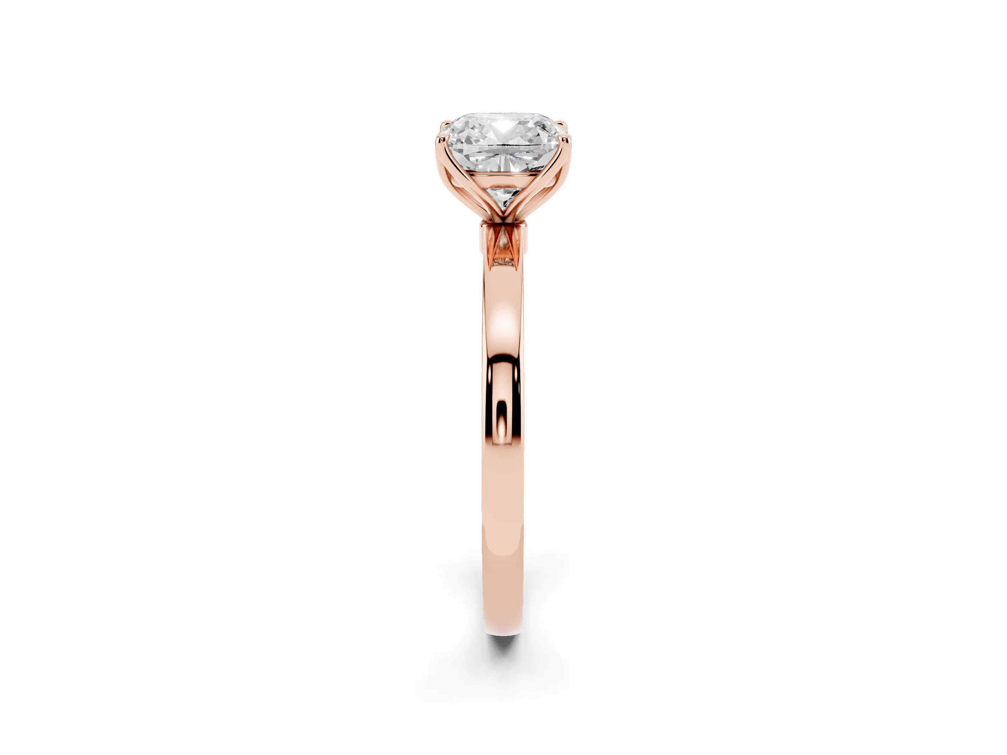 Cushion Cut Diamond Solitaire Ring Set in Rose gold with Prong Setting and Thin Polished Band