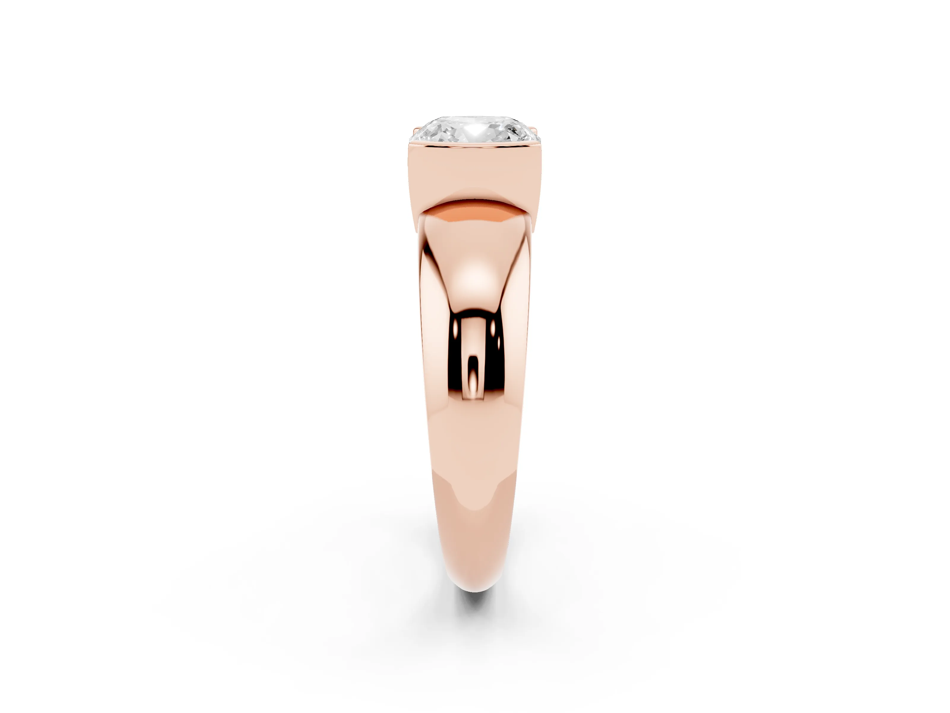 Cushion Cut Diamond Solitaire Tension Set Ring Set in Rose gold with Wide Band
