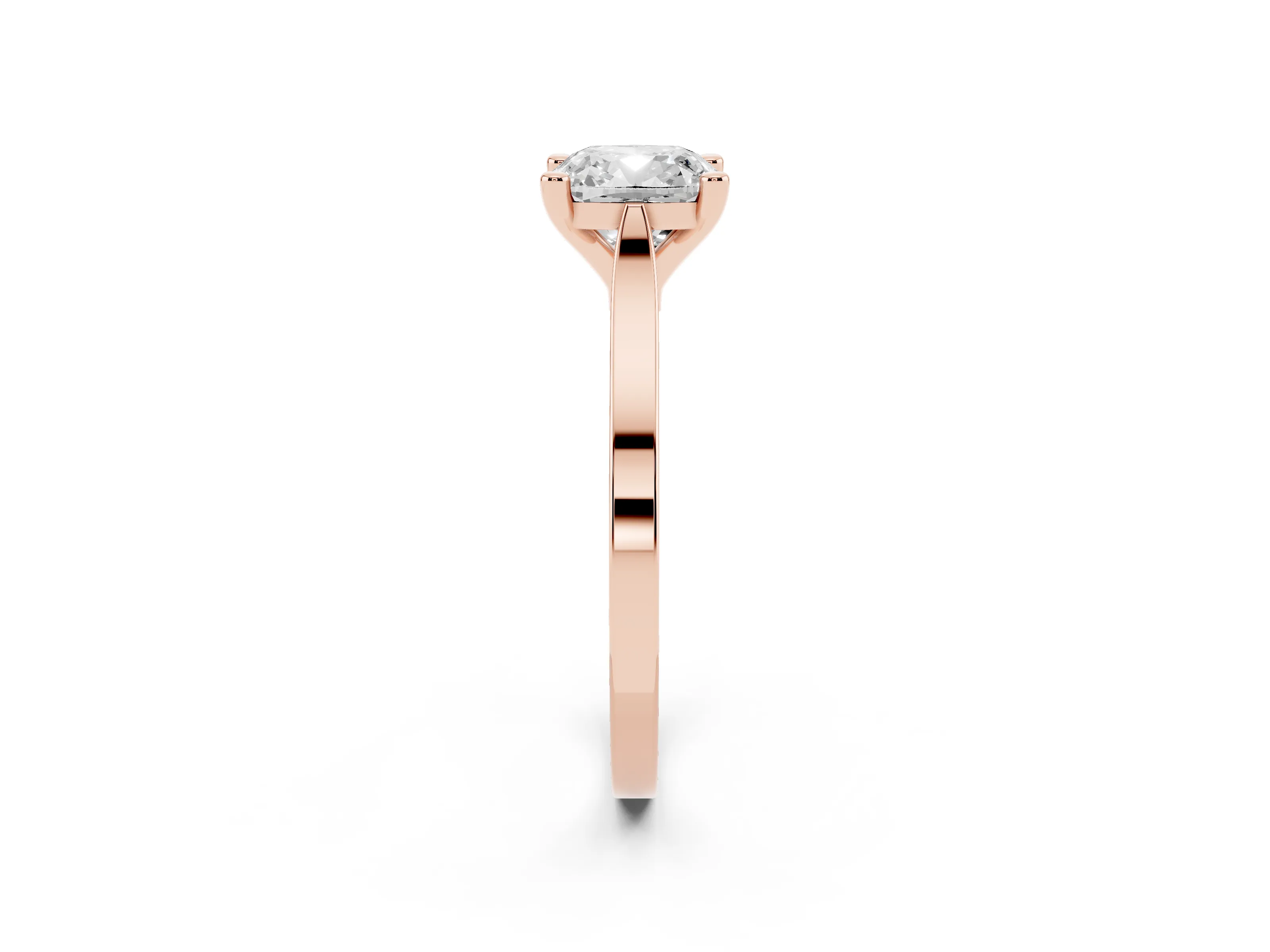 Cushion Cut Diamond Solitaire Ring Set in Rose gold with Prong Setting and Tapered Band
