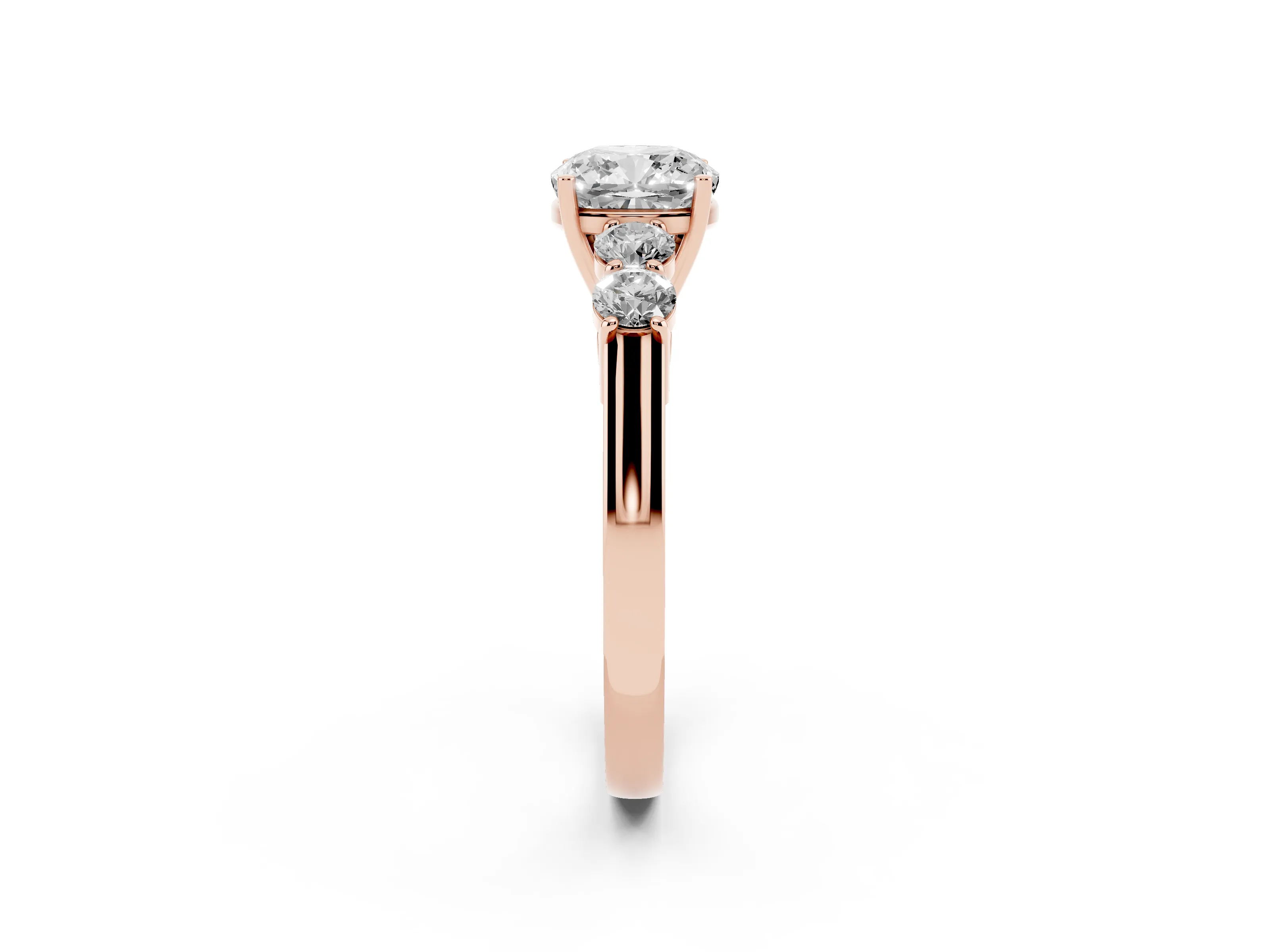 Cushion Cut Diamond Five-Stone Prong Set Band Ring Set in Rose gold with Polished Band