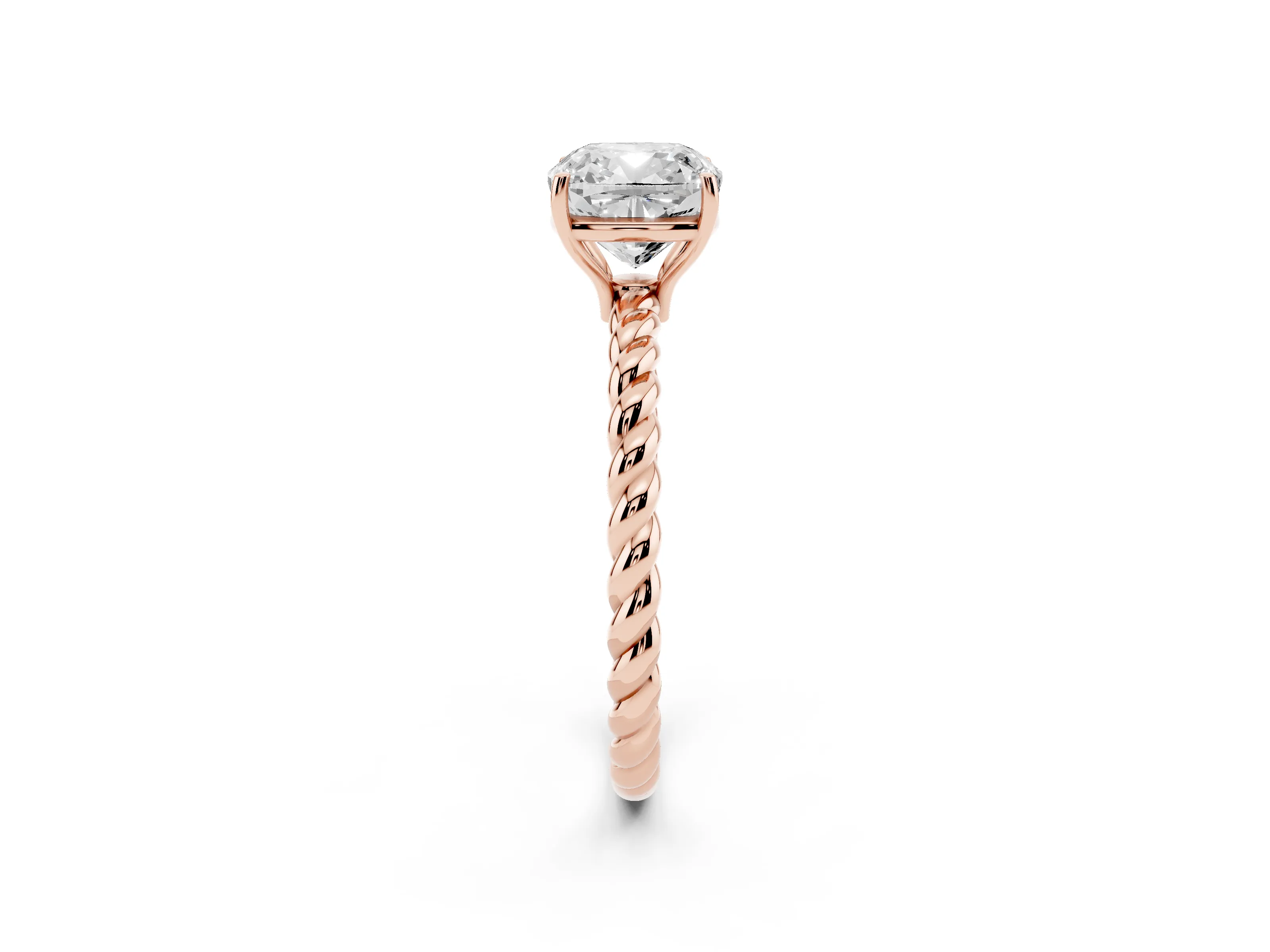 Cushion Cut Diamond Solitaire Ring Set in Rose gold with Twist Band and Prong Setting