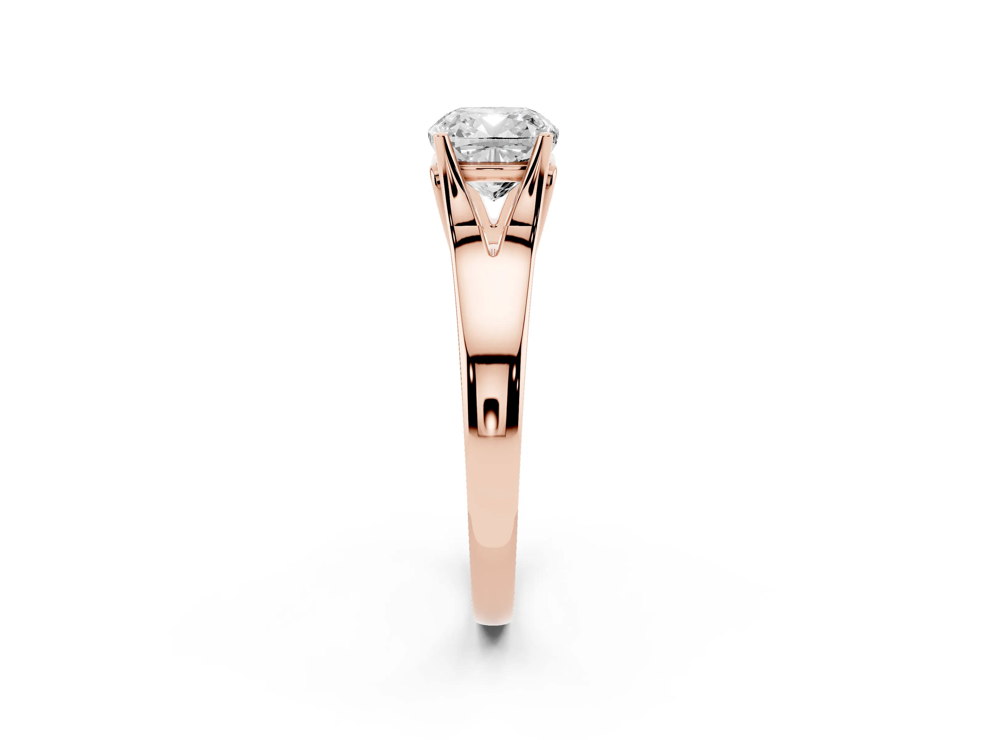 Cushion Cut Diamond Solitaire Ring Set in Rose gold with Arched Cathedral Band and Prong Setting