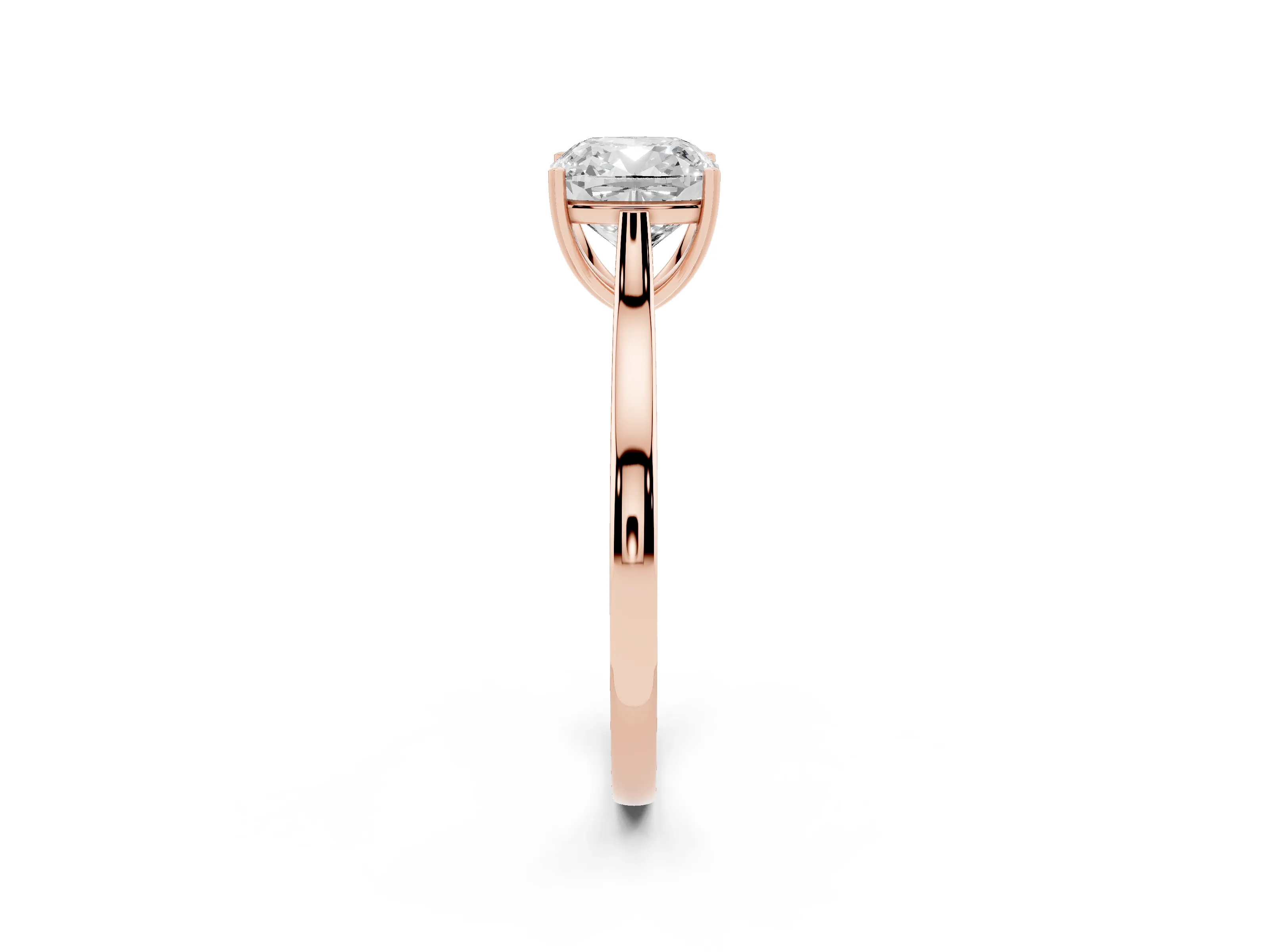 Cushion Cut Diamond Solitaire Heart Prong Engagement Ring Set in Rose gold with Tapered Band