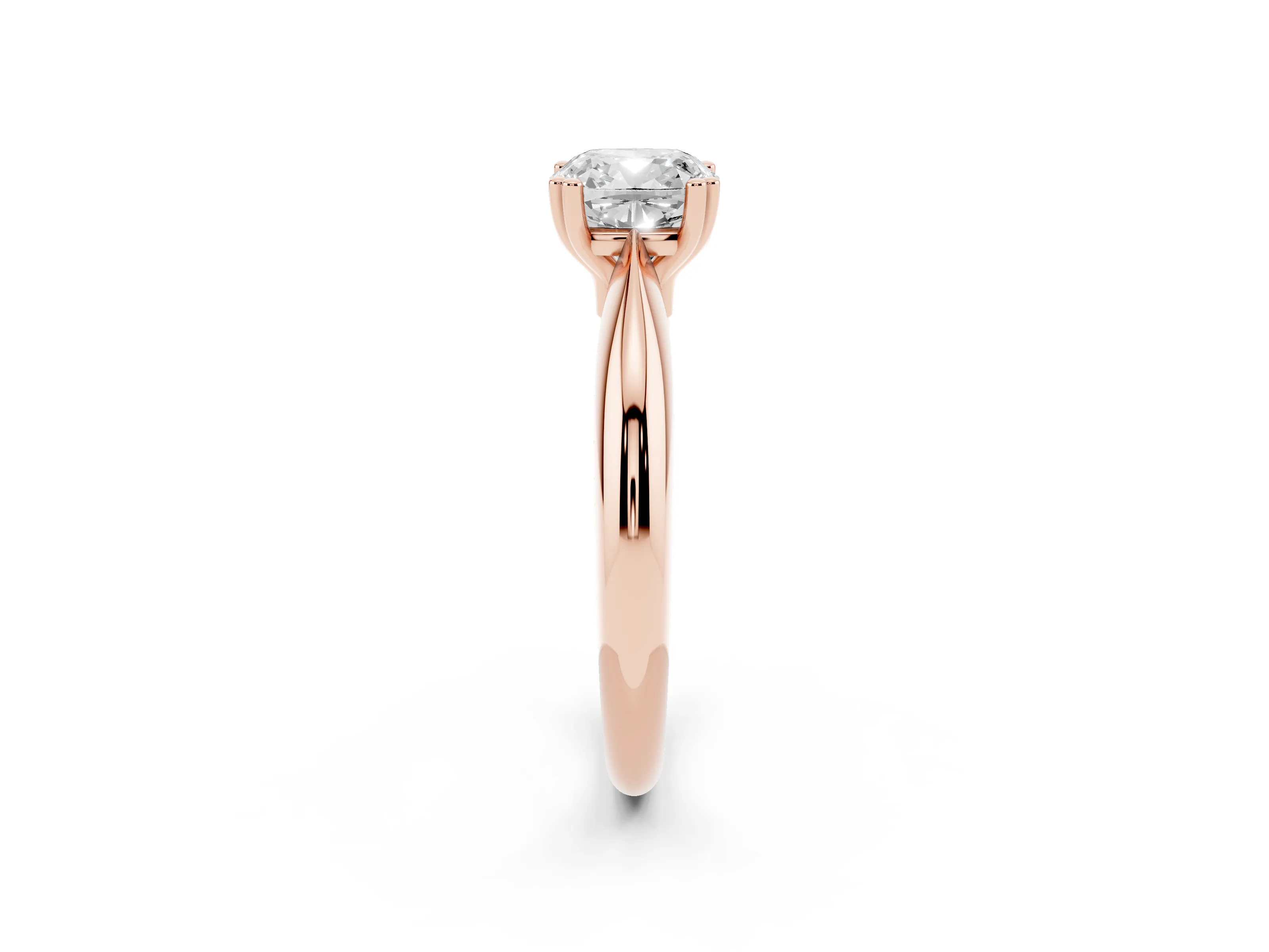 Cushion Cut Diamond Solitaire Engagement Ring Set in Rose gold with Tapered Band and Prong Setting