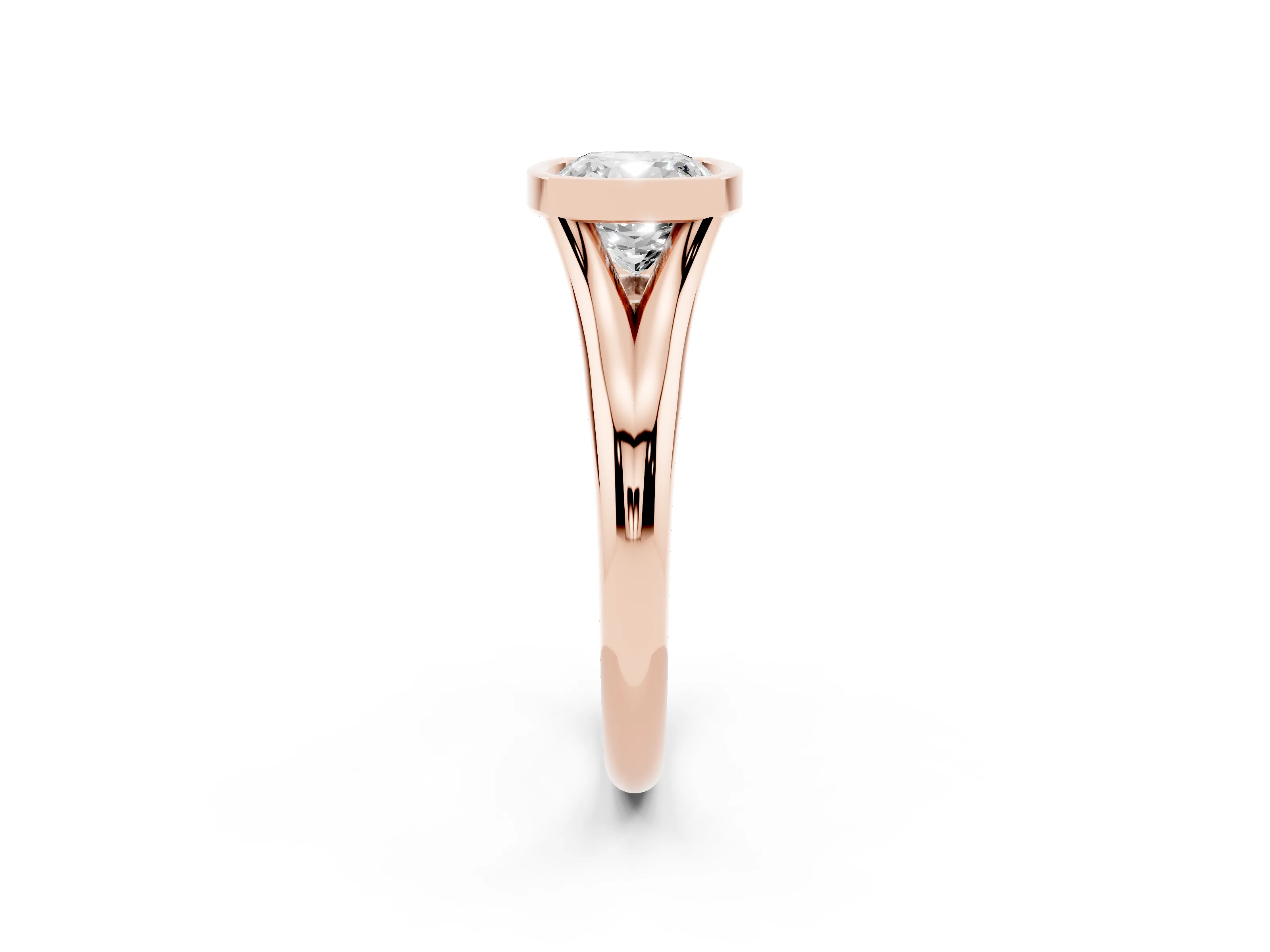 Bezel Set Cushion Cut Diamond Solitaire Ring Set in Rose gold with Smooth Band