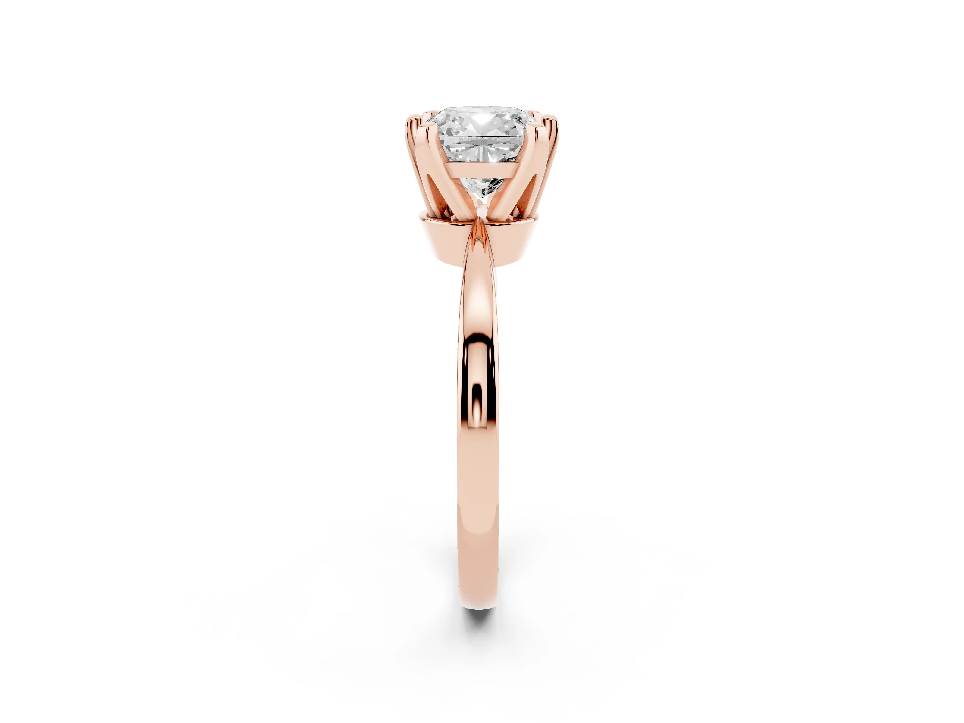 Cushion Cut Diamond Solitaire Engagement Ring Set in Rose gold with Slim Tapered Solitaire Band