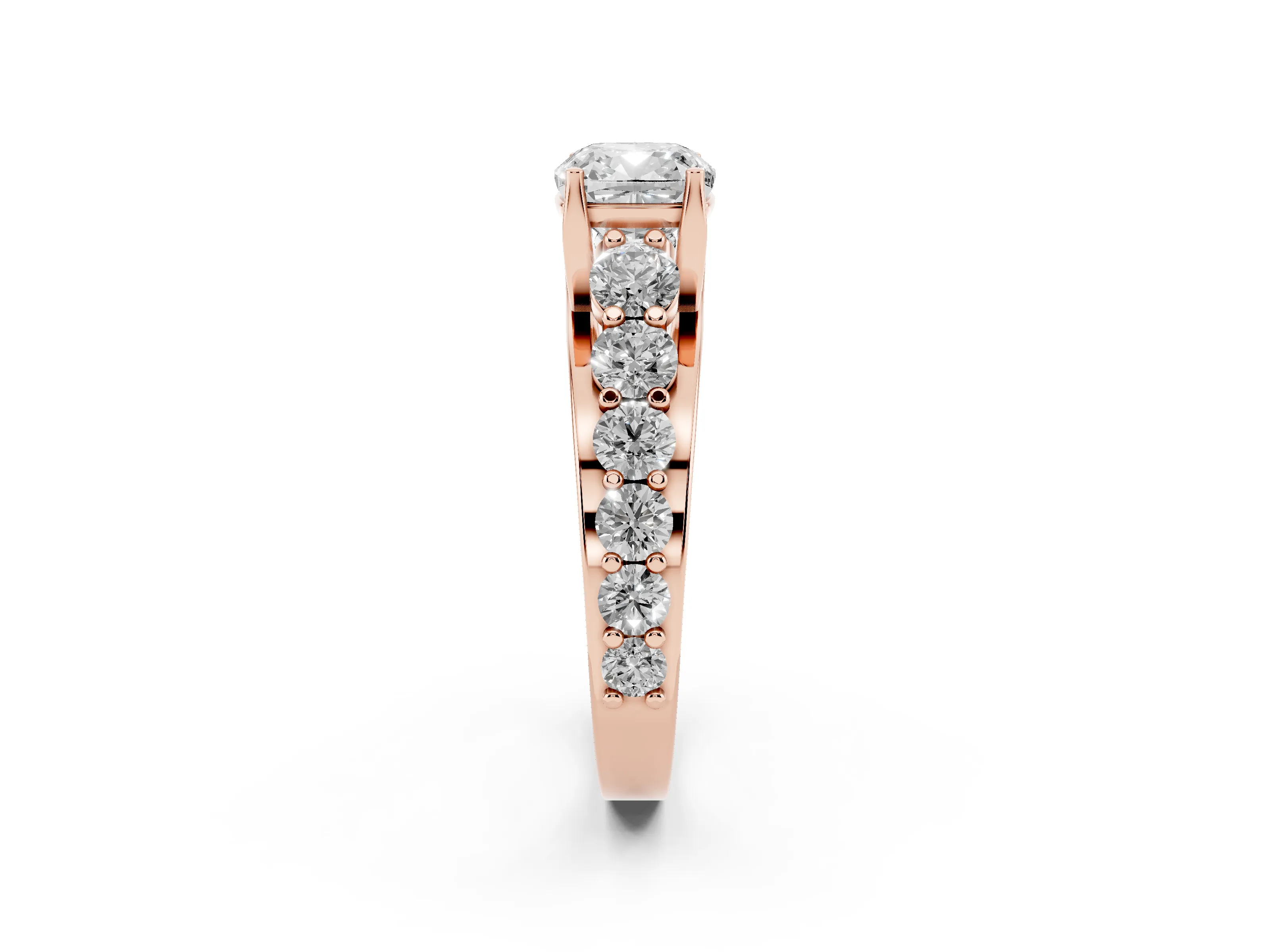 Cushion Cut Diamond Pavé Engagement Ring Set in Rose gold with Prong Setting