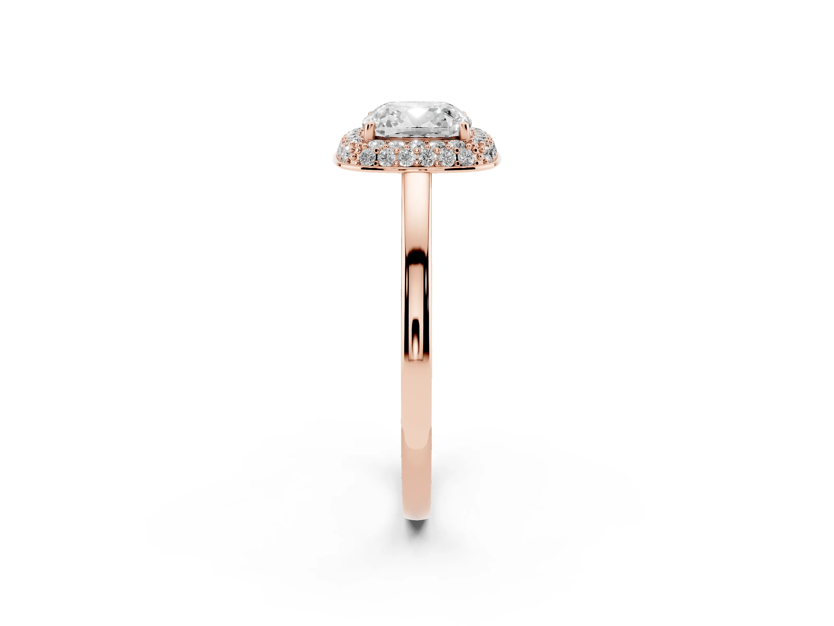 Cushion Cut Diamond Halo Engagement Ring Set in Rose gold with Solitaire Band and Prong Setting