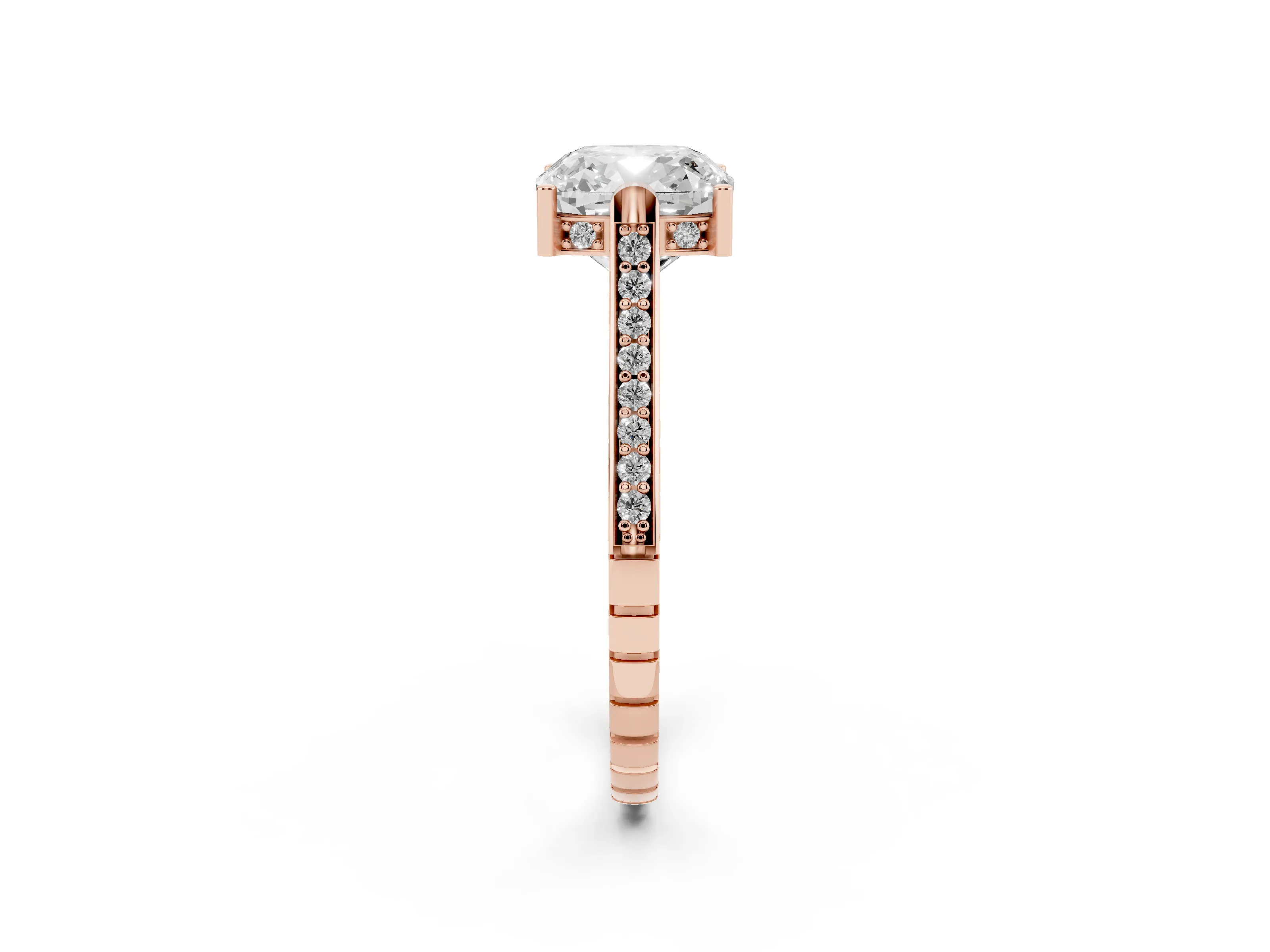 Cushion Cut Diamond Solitaire Ring Set in Rose gold with Channel Set Band and Bezel Prong Setting