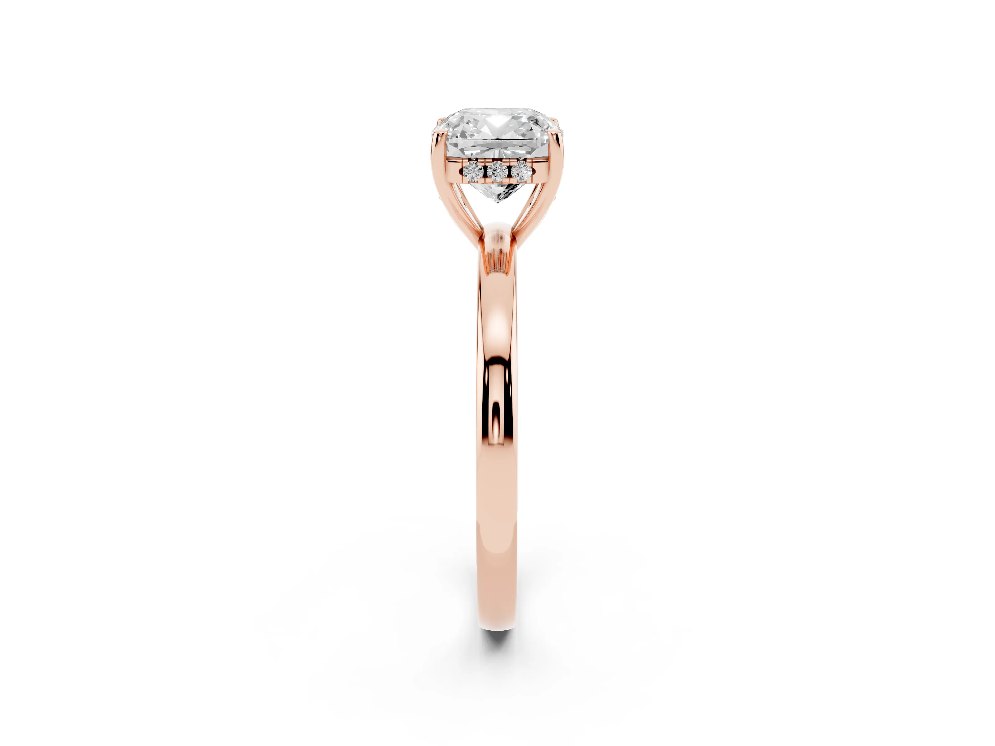 Cushion Cut Diamond Solitaire Ring Set in Rose gold with Plain Band and Prong Setting