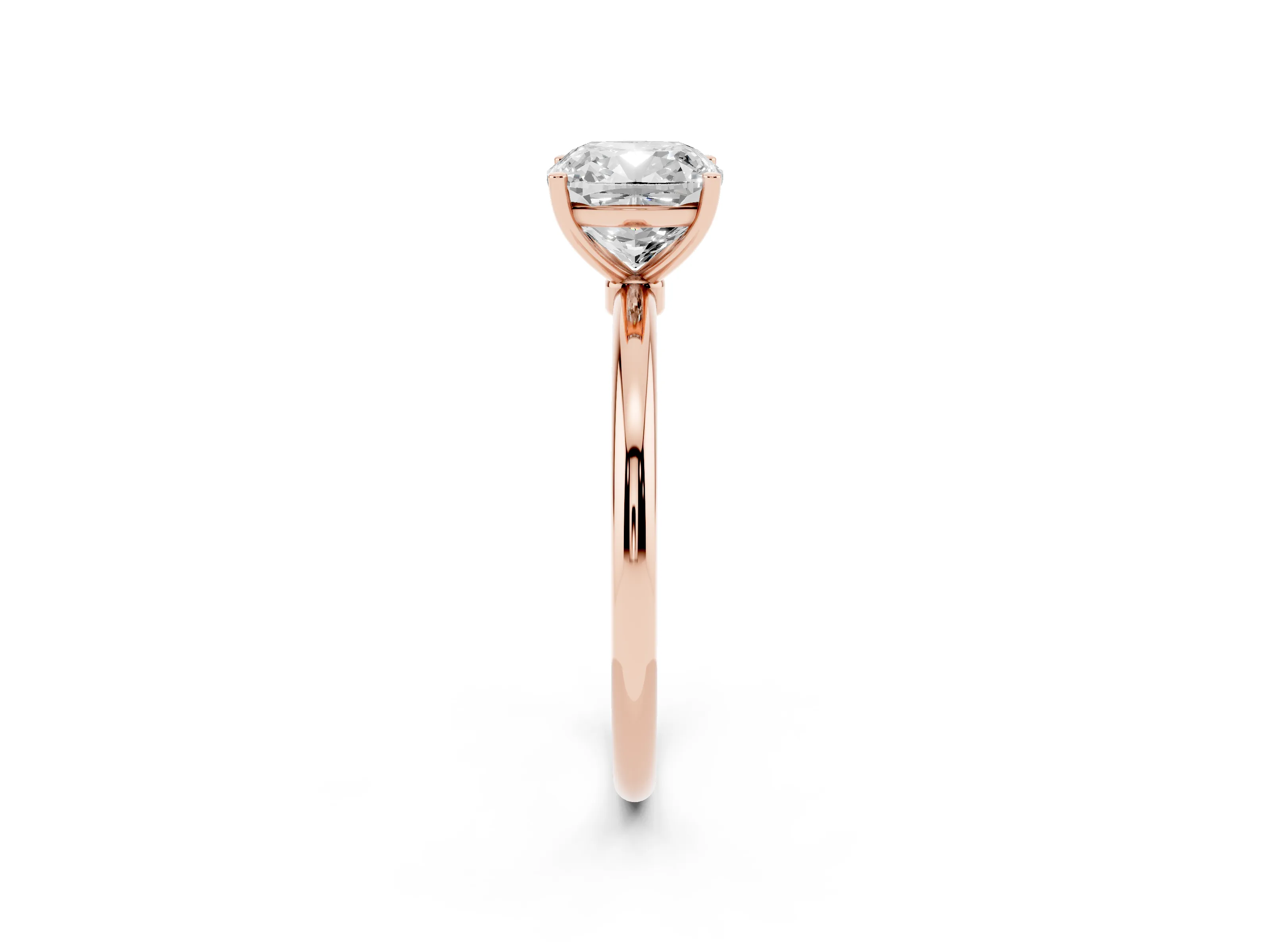 Cushion Cut Diamond Solitaire Engagement Ring Set in Rose gold with Thin Band and Prong Setting