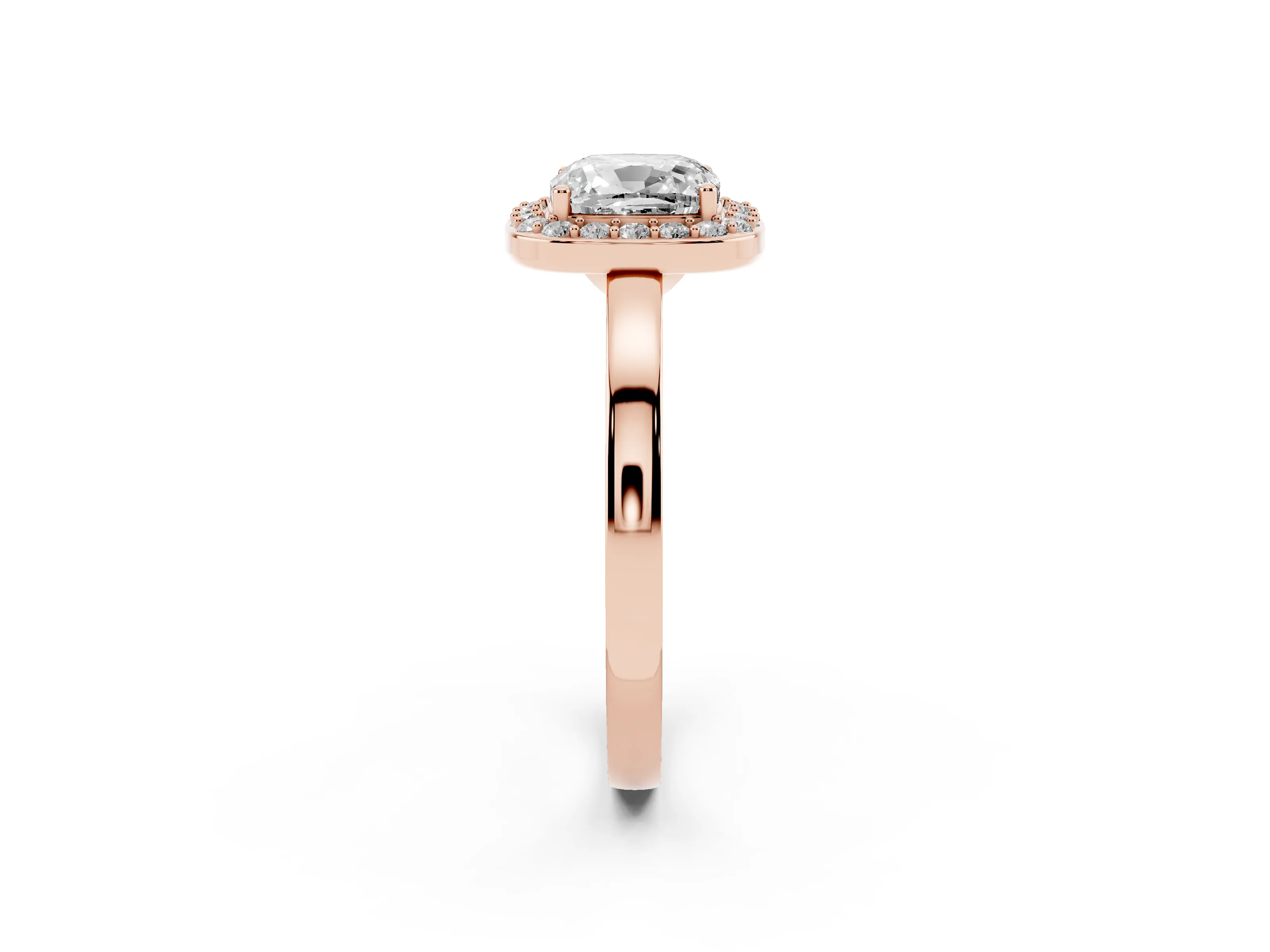 Cushion Cut Diamond Halo Ring Set in Rose gold with Solitaire Band and Prong Setting