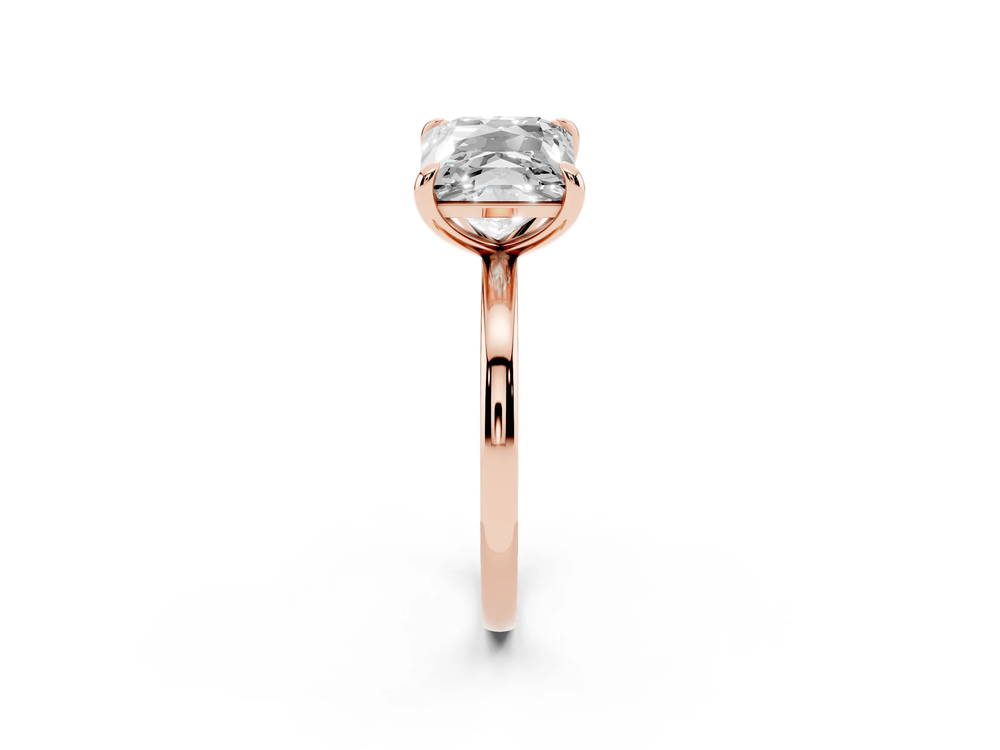 Cushion and Princess Toi Moi Ring Set in Rose gold with Prong Setting and Plain Band