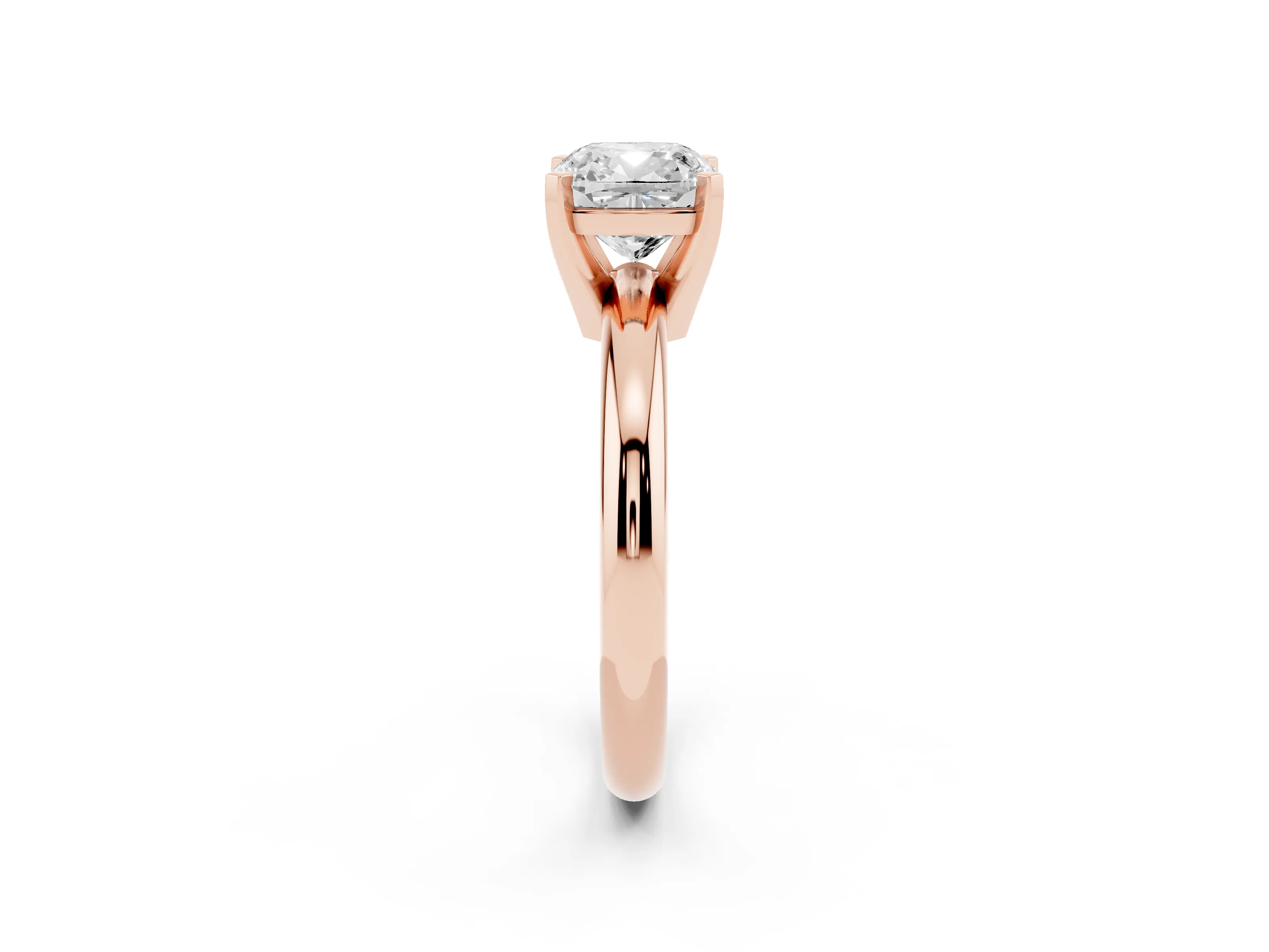 Cushion Cut Diamond Solitaire Engagement Ring Set in Rose gold with Round Band and Prong Setting