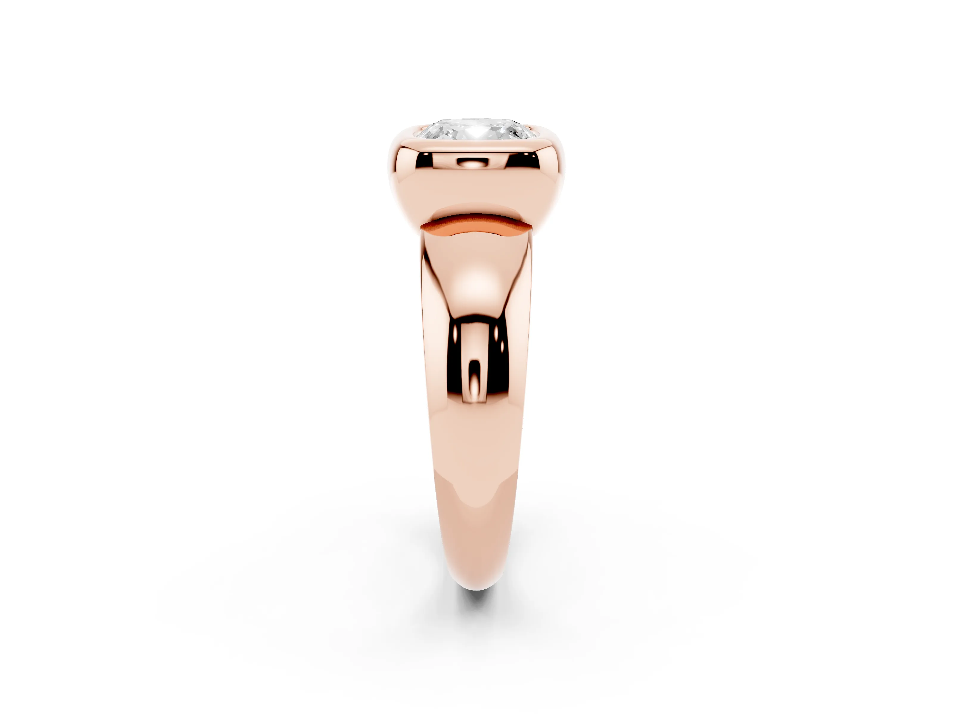 Bezel Set Cushion Cut Diamond Solitaire Ring Set in Rose gold with Wide Band