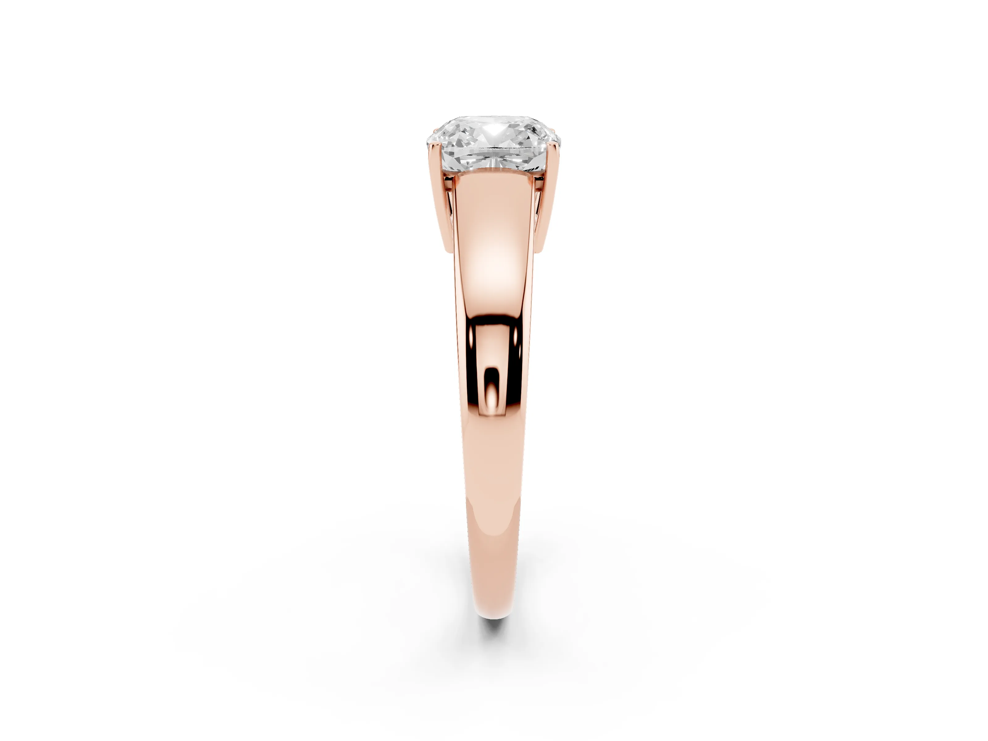 Cushion Cut Diamond Solitaire Ring Set in Rose gold with Tapered Band and Prong Setting