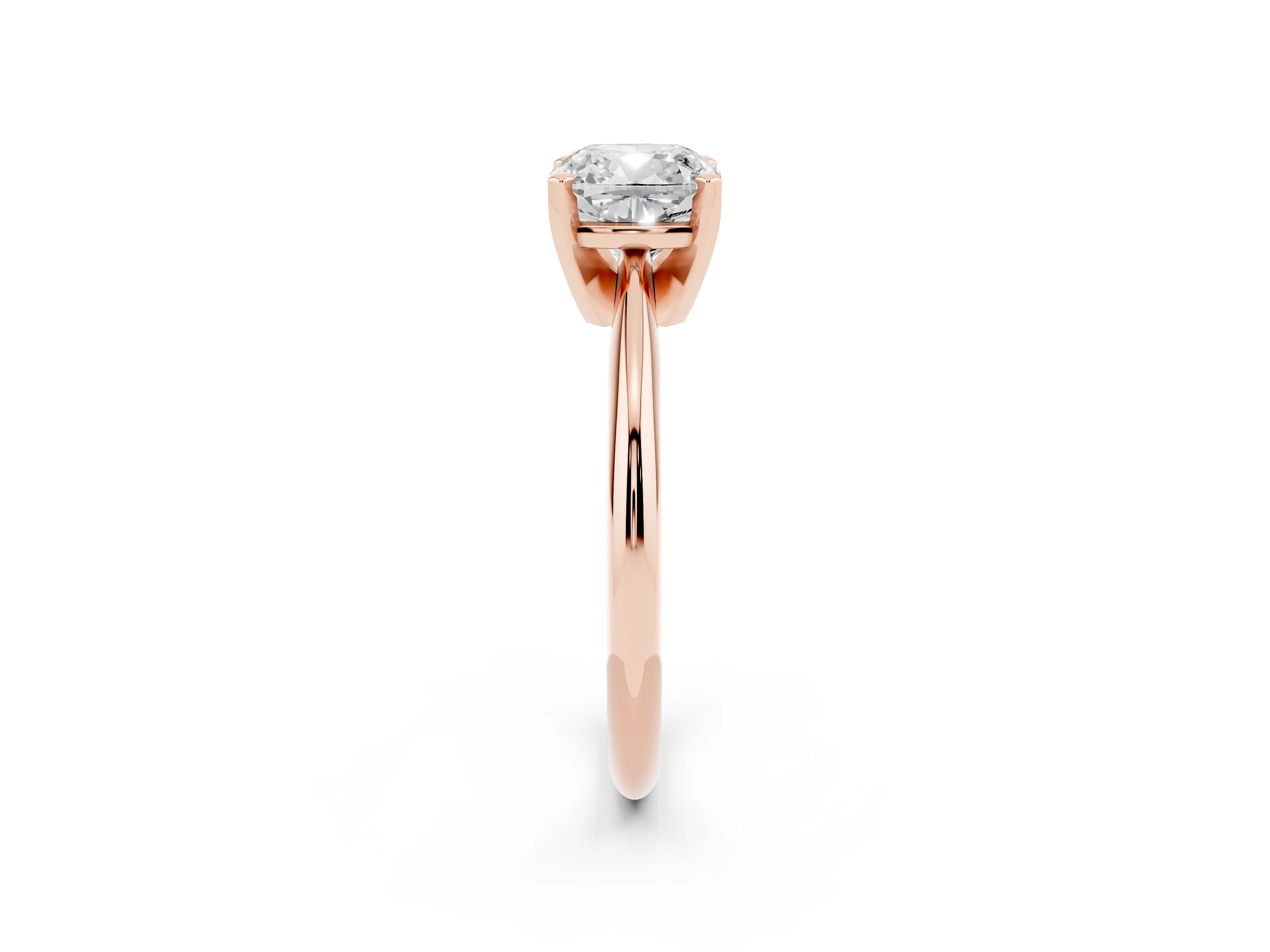 Cushion Cut Diamond Solitaire Ring Set in Rose gold with Prong Setting on a Plain Round Band