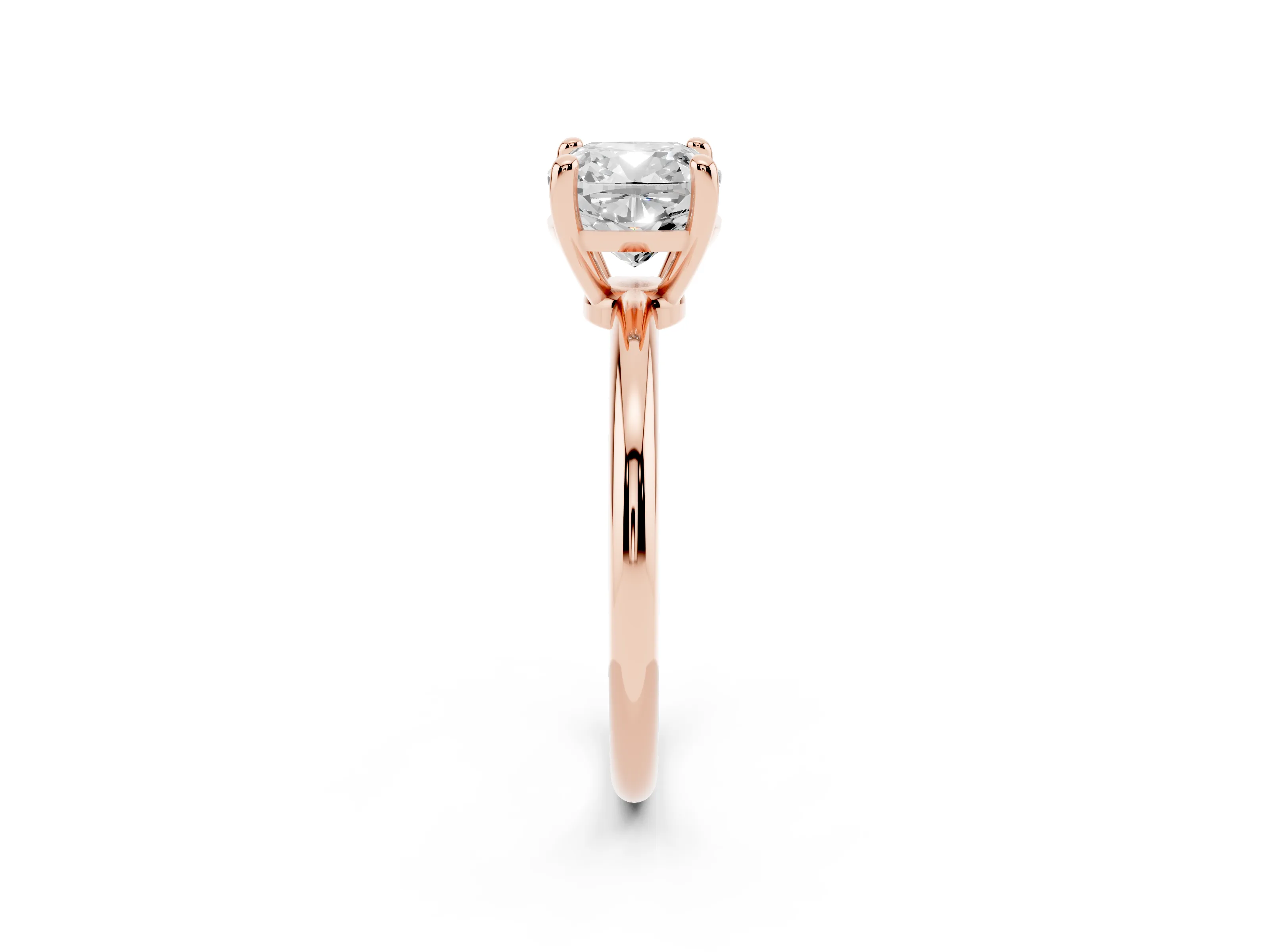 Cushion Cut Diamond Solitaire Ring Set in Rose gold with Secure Prong Setting on a Classic Band