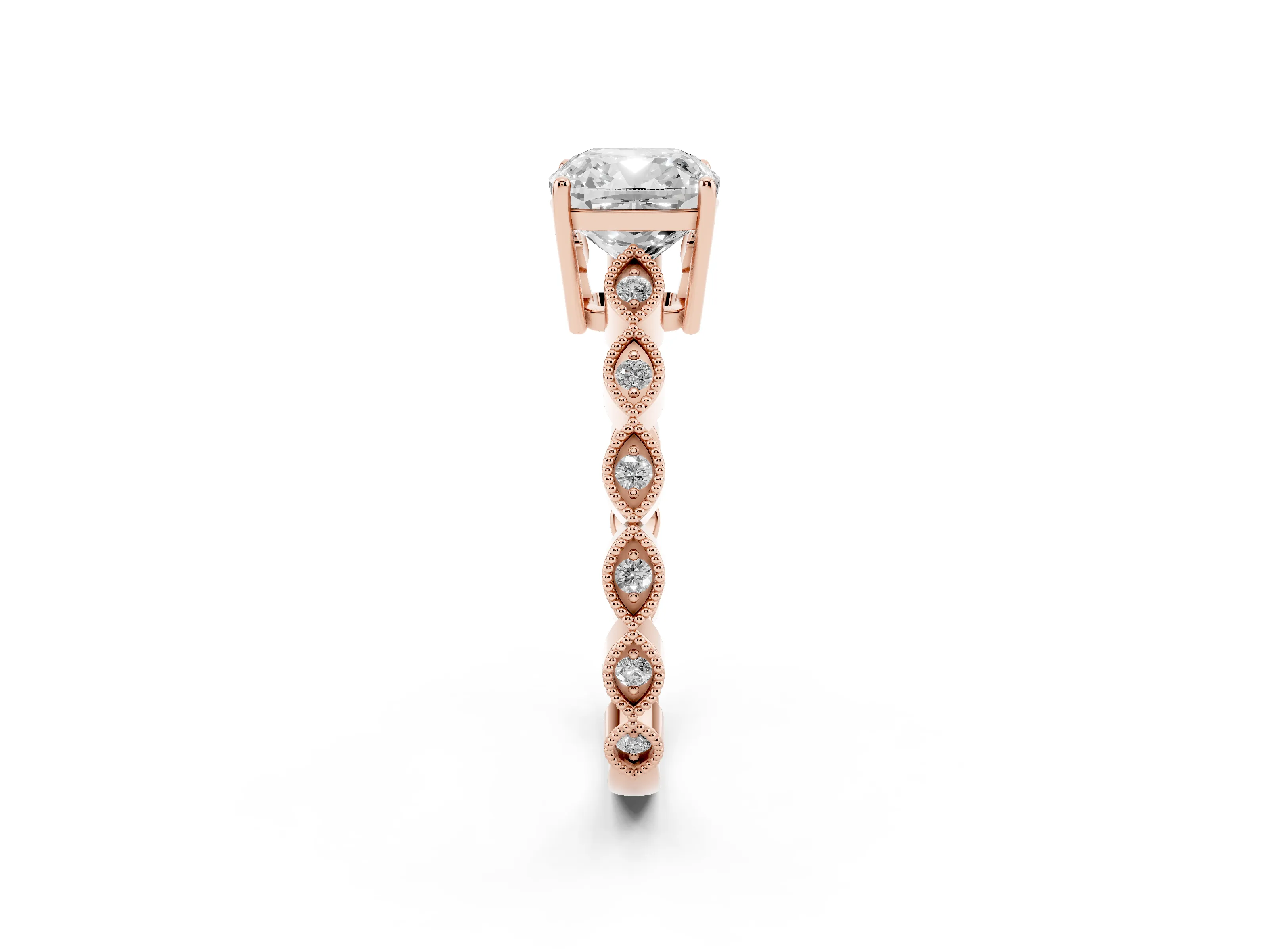 Cushion Cut Diamond Solitaire Ring Set in Rose gold with Infinity Twist Pavé Band