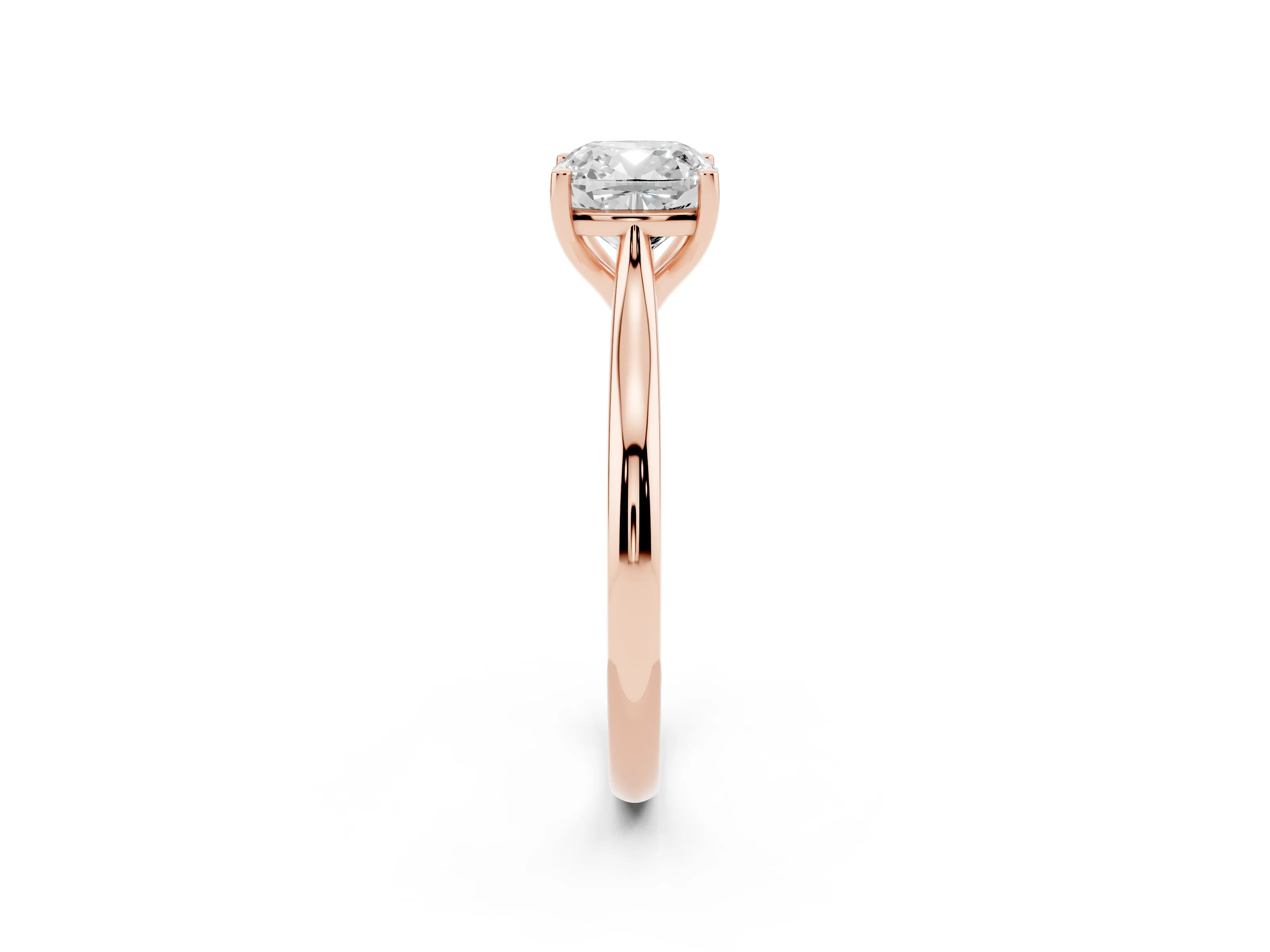 Cushion Cut Diamond Solitaire Ring Set in Rose gold with Cathedral Band and Prong Setting