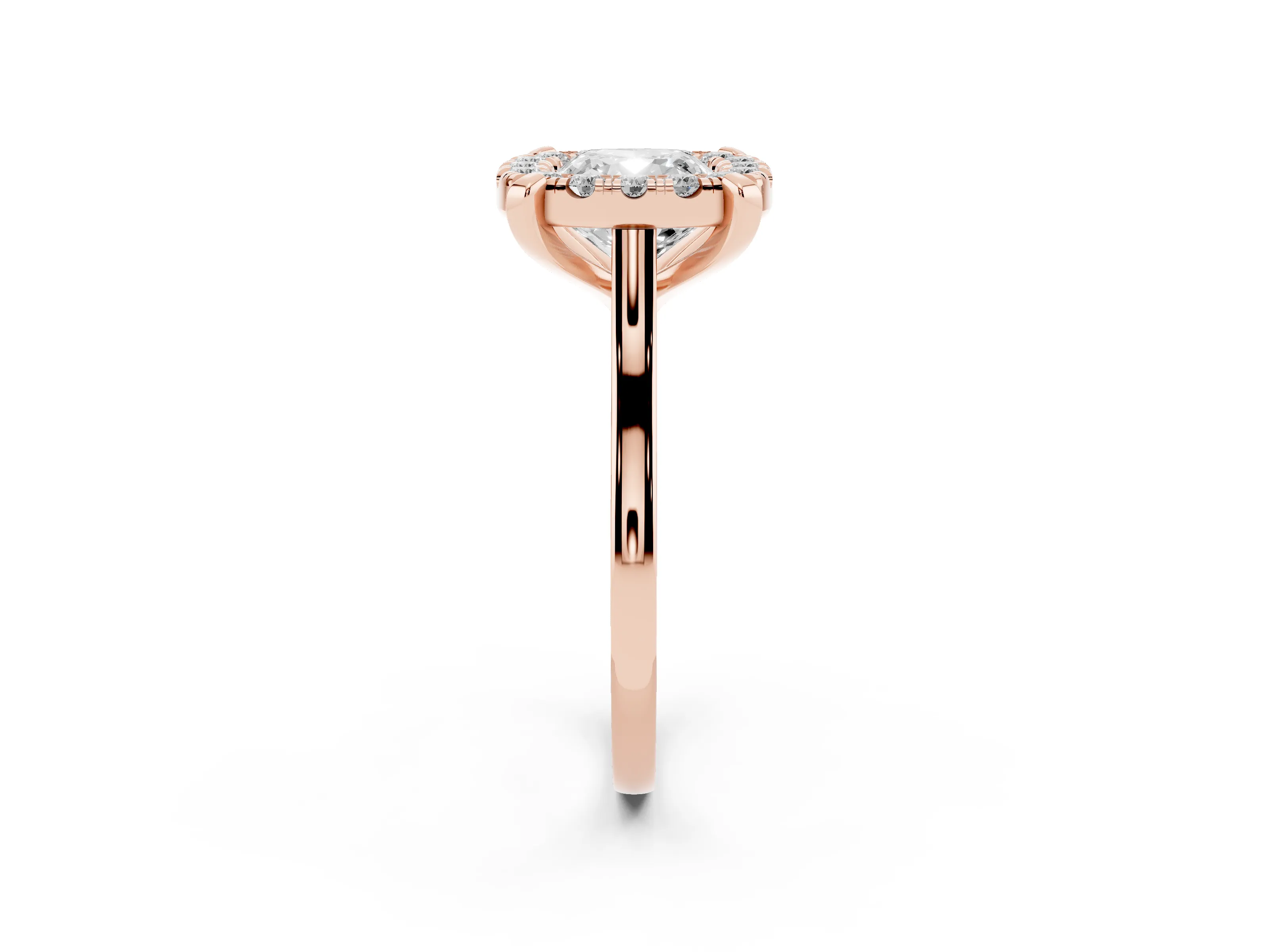 Cushion Cut Diamond Cluster Halo Solitaire Ring Set in Rose gold with Prong Setting