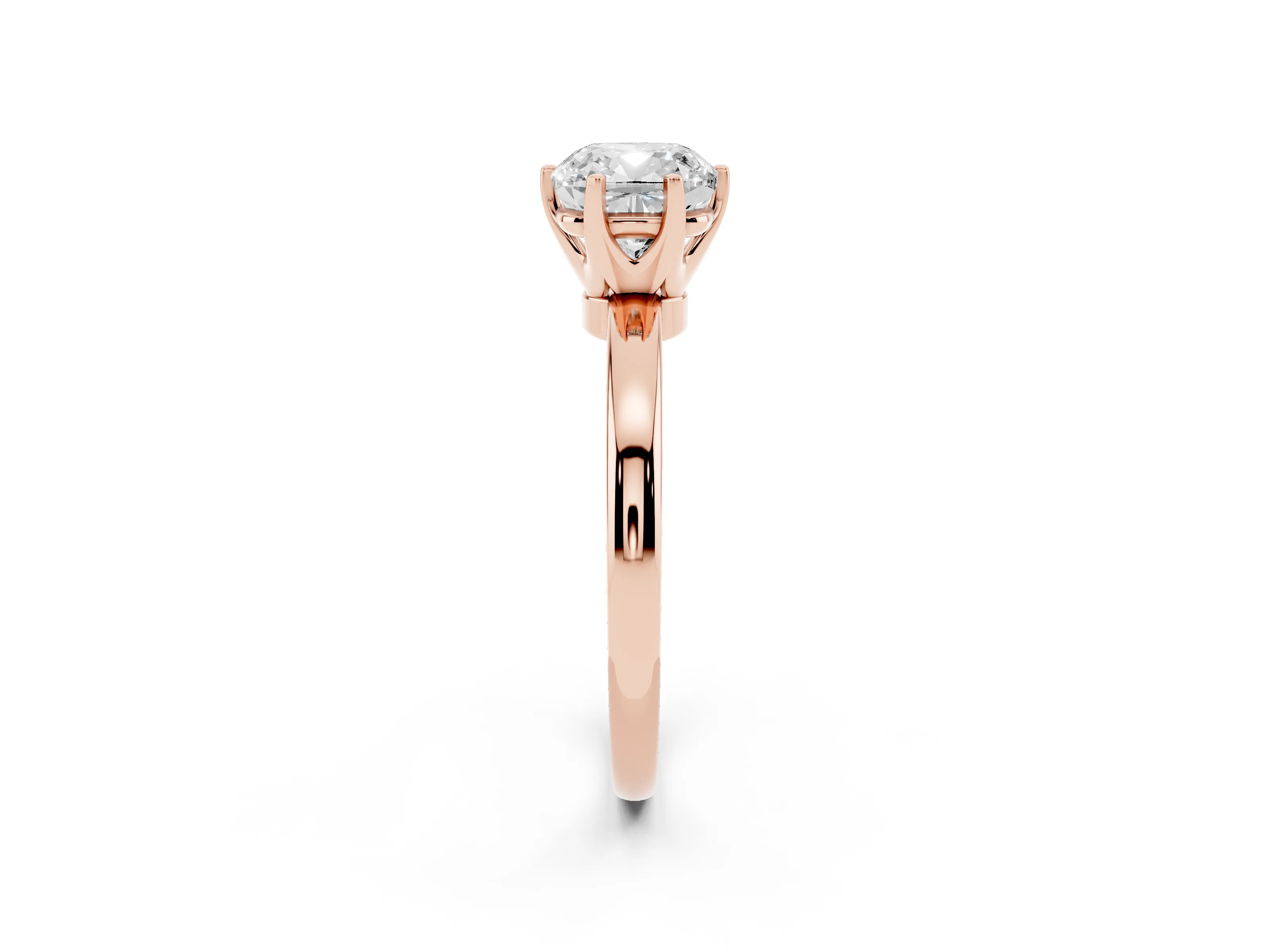 Cushion Cut Diamond Solitaire Ring Set in Rose gold with Raised Prong Setting on a Classic Band