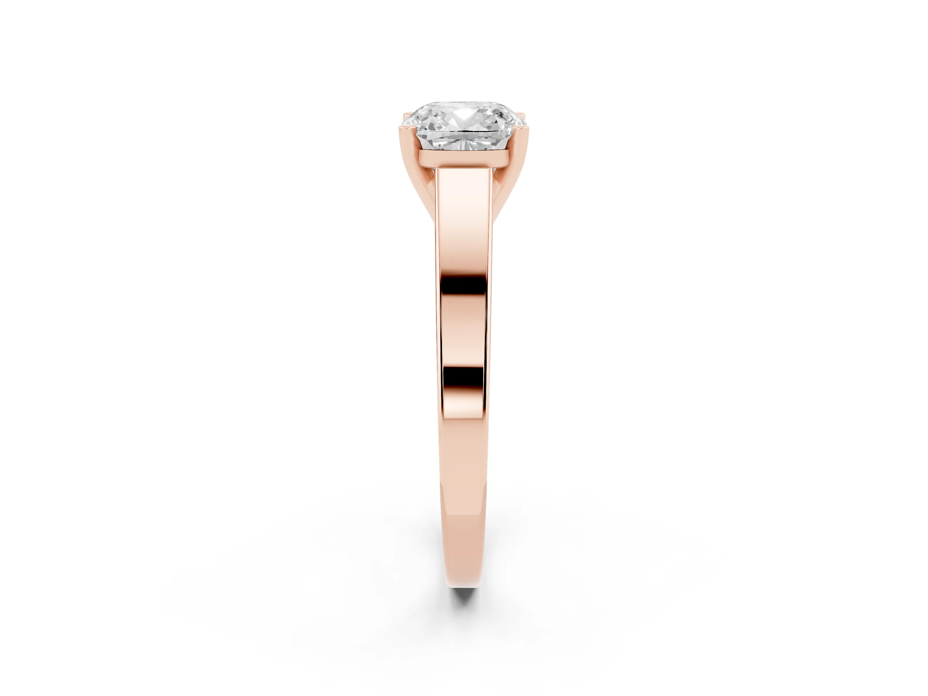 Cushion Cut Diamond Solitaire Engagement Ring Set in Rose gold with Prong Setting and Tapered Band