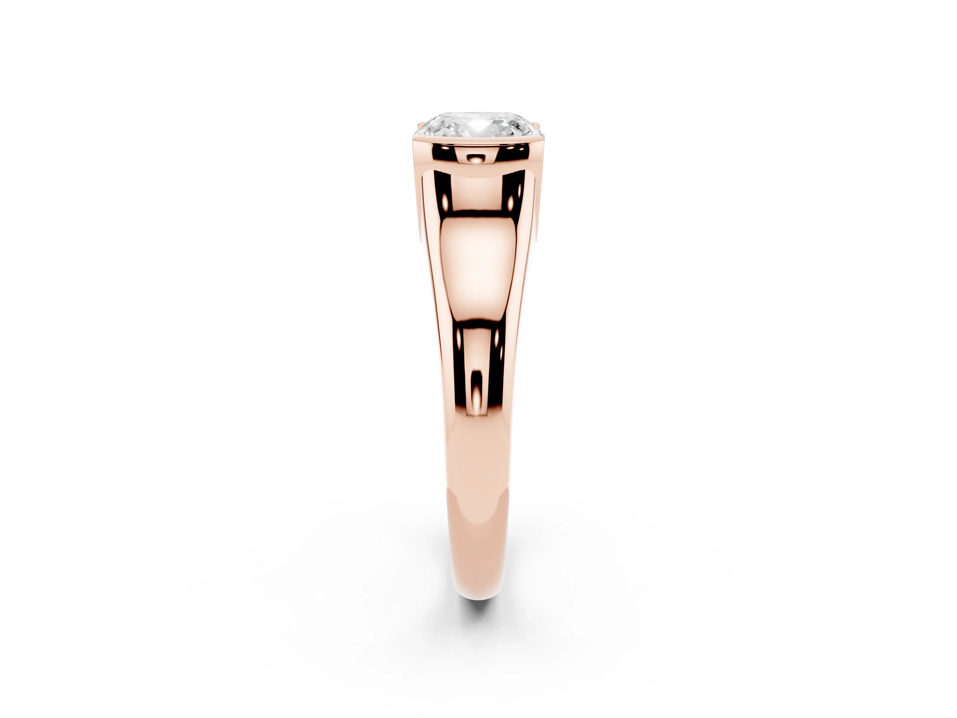 Cushion Cut Diamond Solitaire Tension Set Ring Set in Rose gold with Split Shank Band