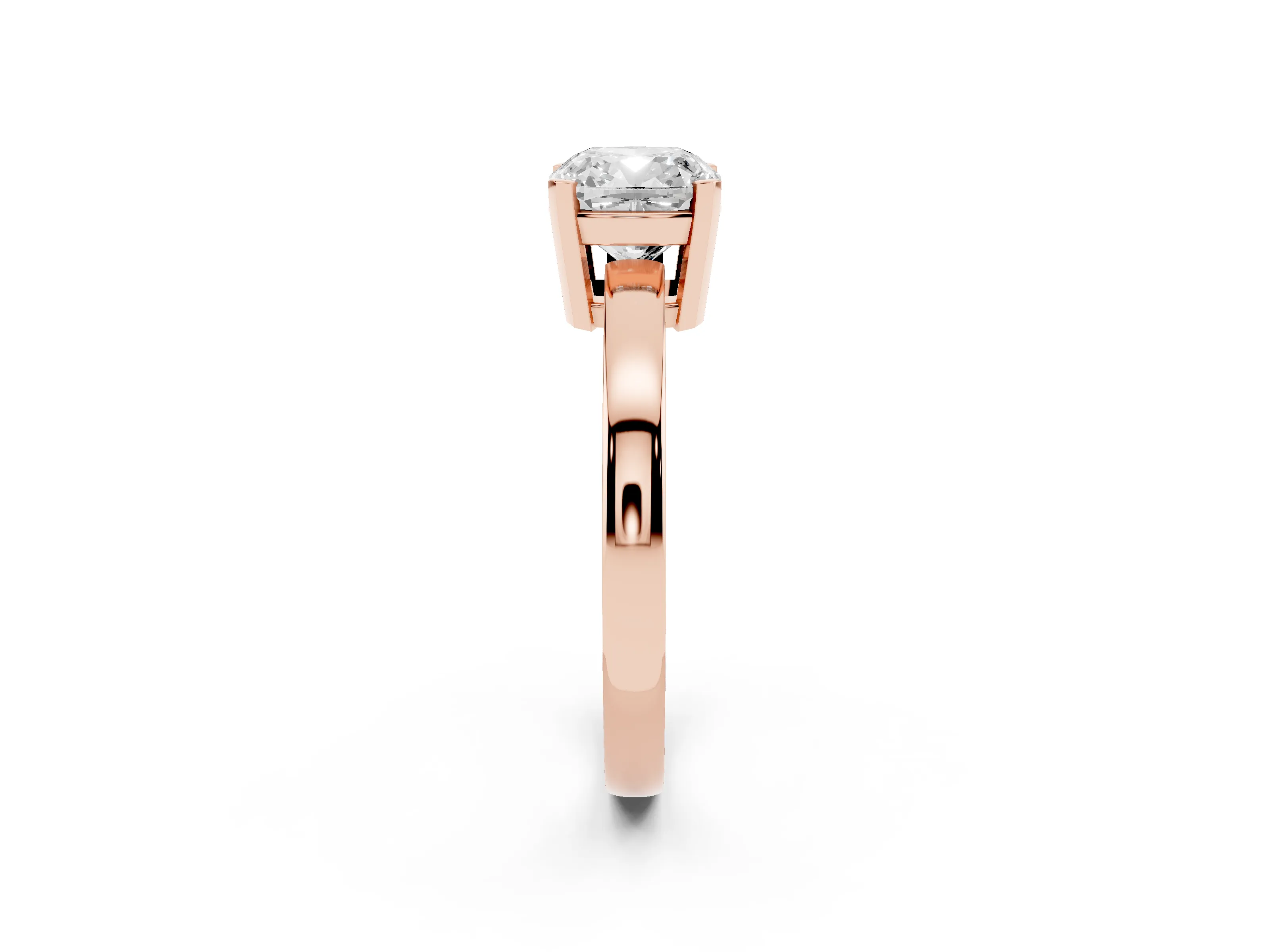 Cushion Cut Diamond Solitaire Ring Set in Rose gold with Prong Head and Smooth Polished Band