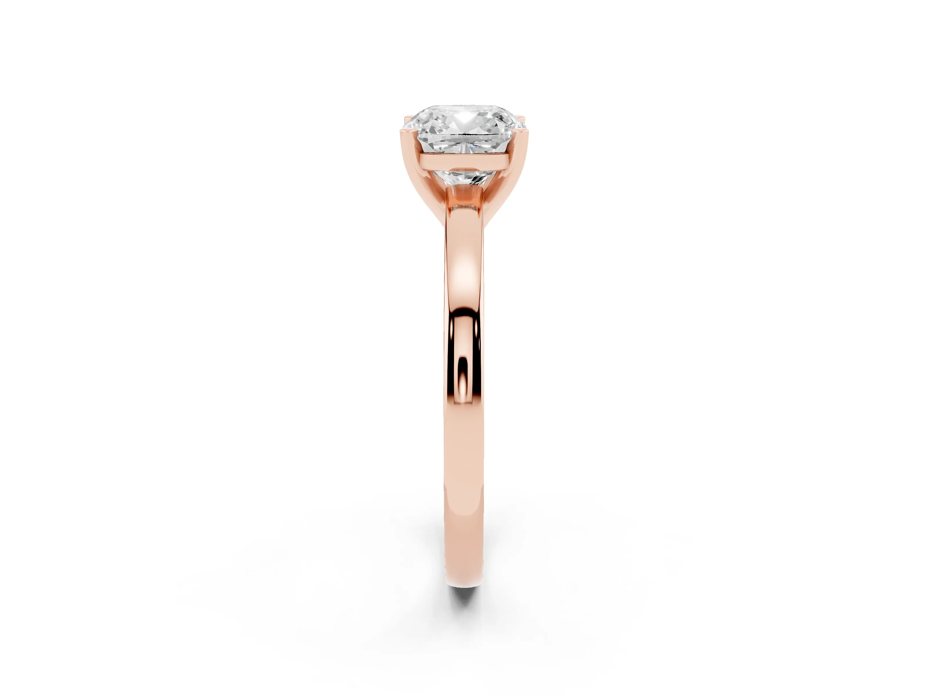 Cushion Cut Diamond Solitaire Engagement Ring Set in Rose gold with Prong Setting on a Classic Band