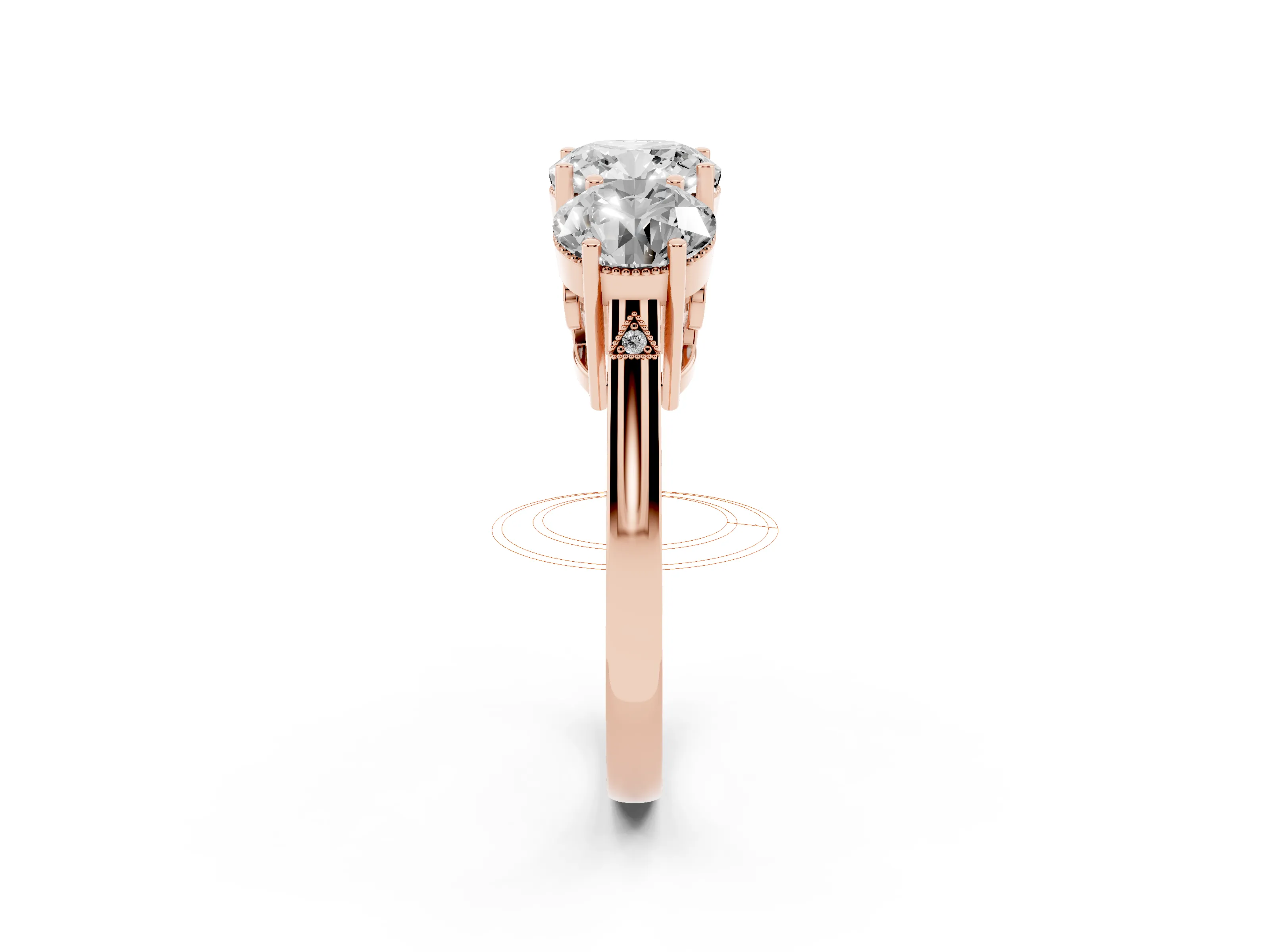 Cushion Cut Diamond Three-Stone Engagement Ring Set in Rose gold with Polished Band