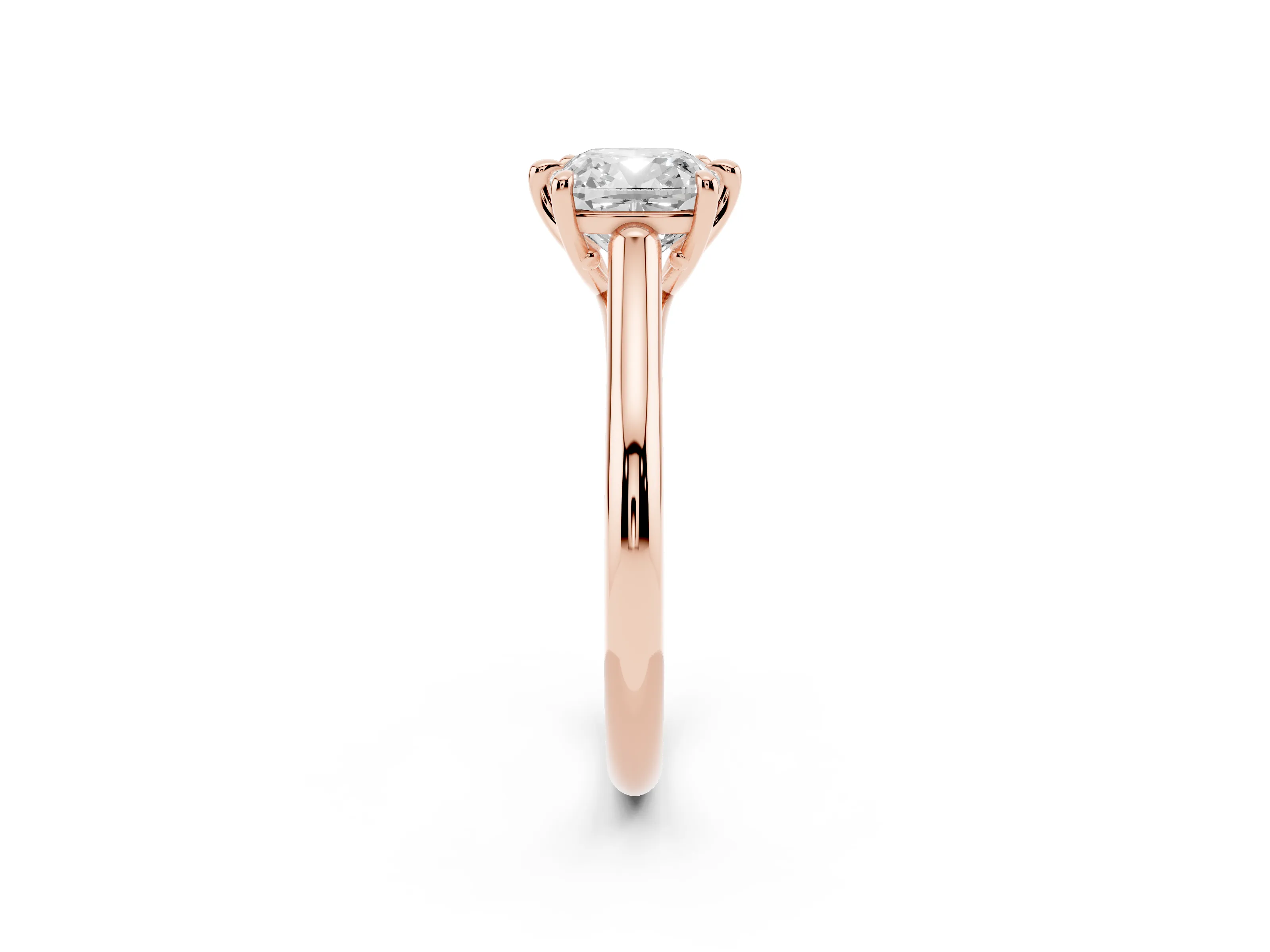 Cushion Cut Diamond Solitaire Engagement Ring Set in Rose gold with Prong Setting and Plain Classic Band