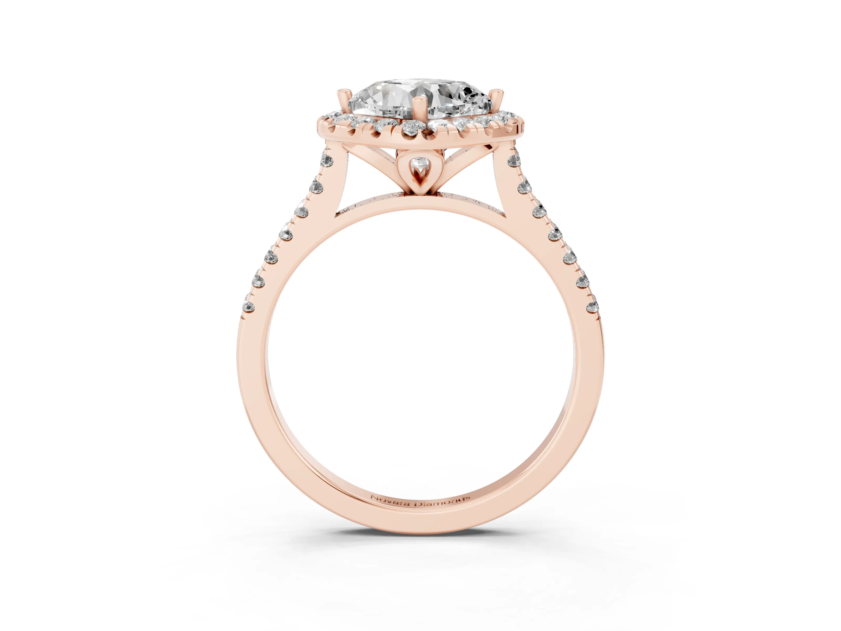 Cushion Cut Diamond Cushion Halo Ring Set in Rose gold with Pavé Band