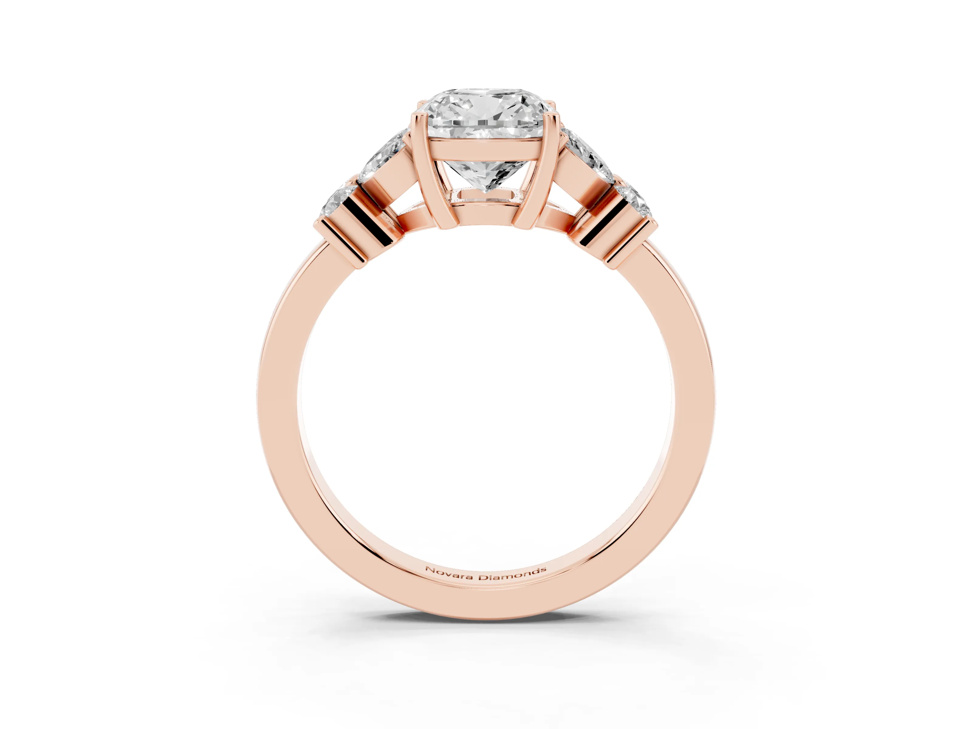 Cushion Cut Diamond Floral Cluster Ring Set in Rose gold with Marquise Petals and Prong Setting