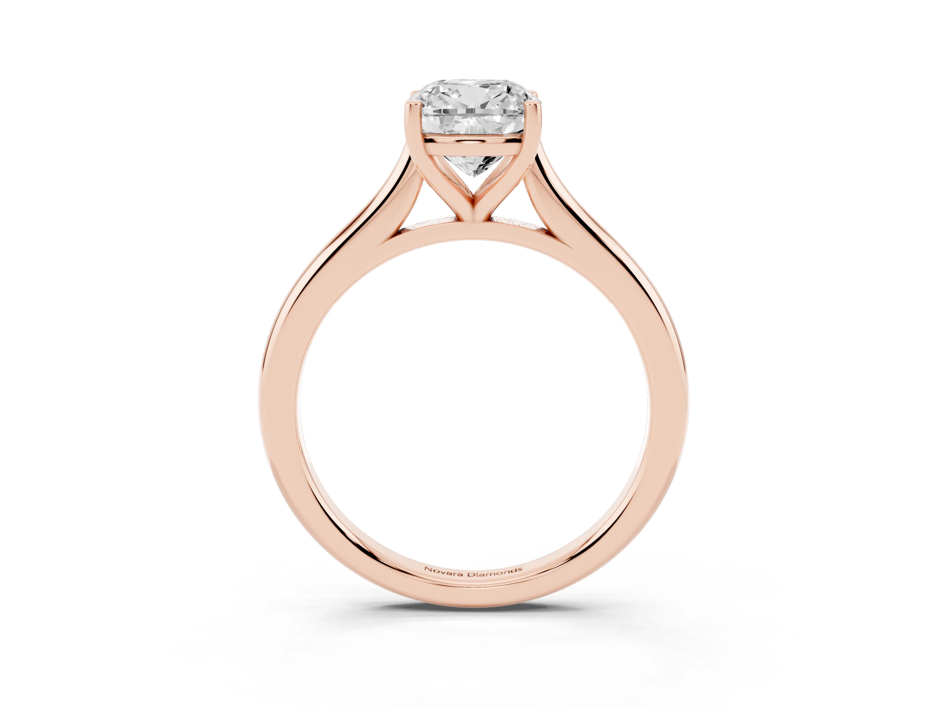 Cushion Cut Diamond Solitaire Ring Set in Rose gold with Cathedral Band and Prong Setting