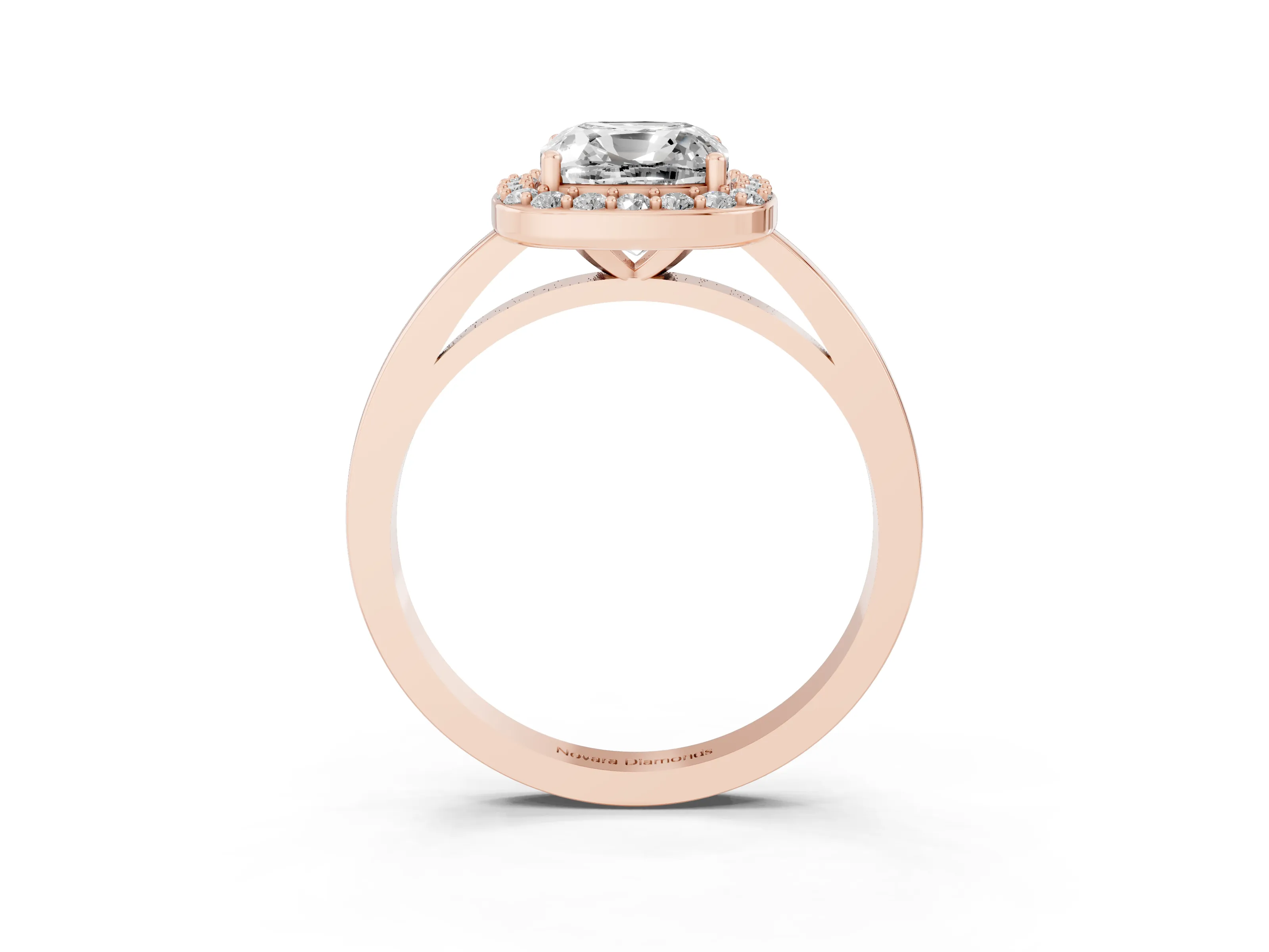 Cushion Cut Diamond Halo Ring Set in Rose gold with Solitaire Band and Prong Setting