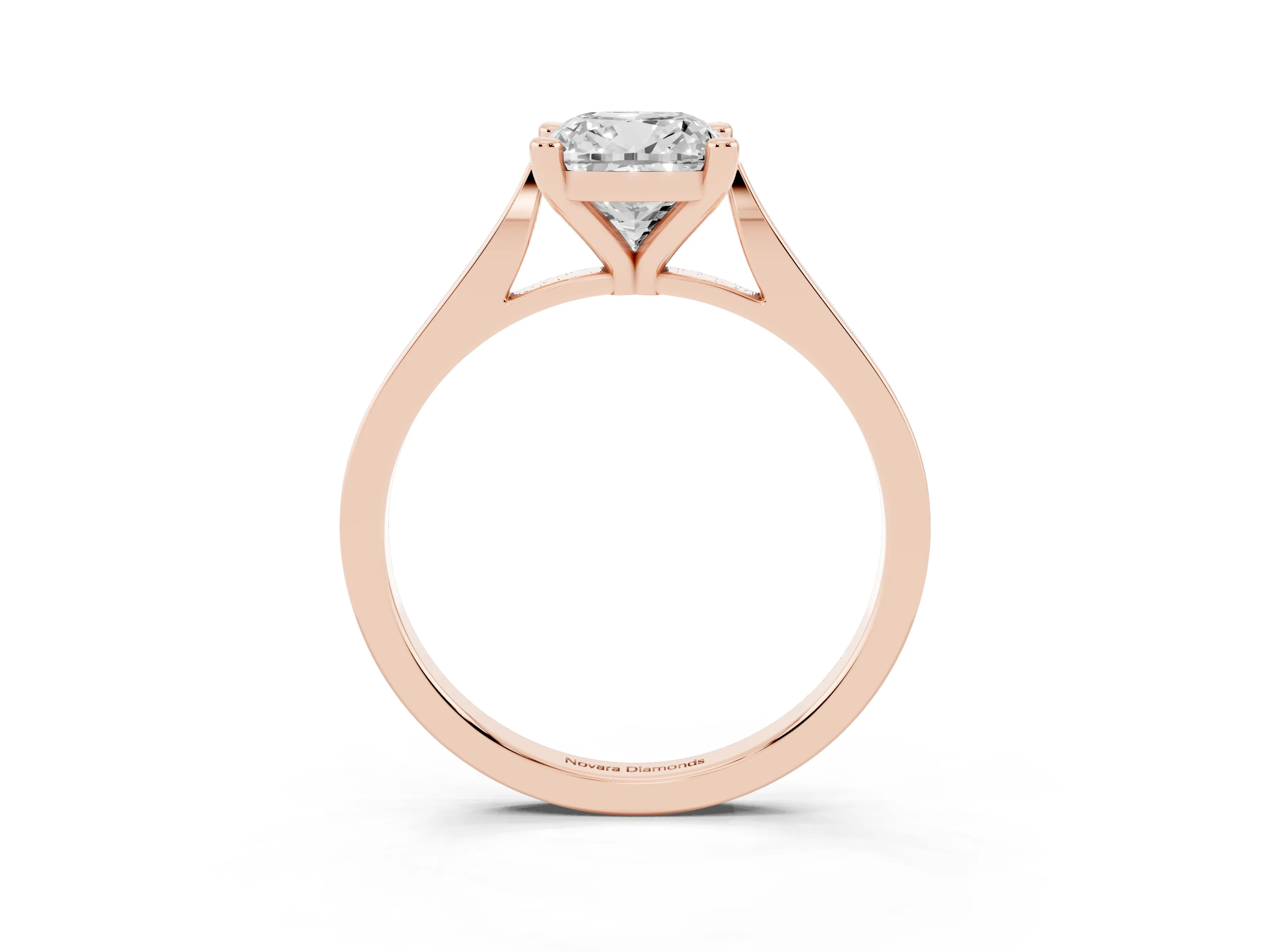 Cushion Cut Diamond Solitaire Ring Set in Rose gold with Prong Setting and Tapered Band