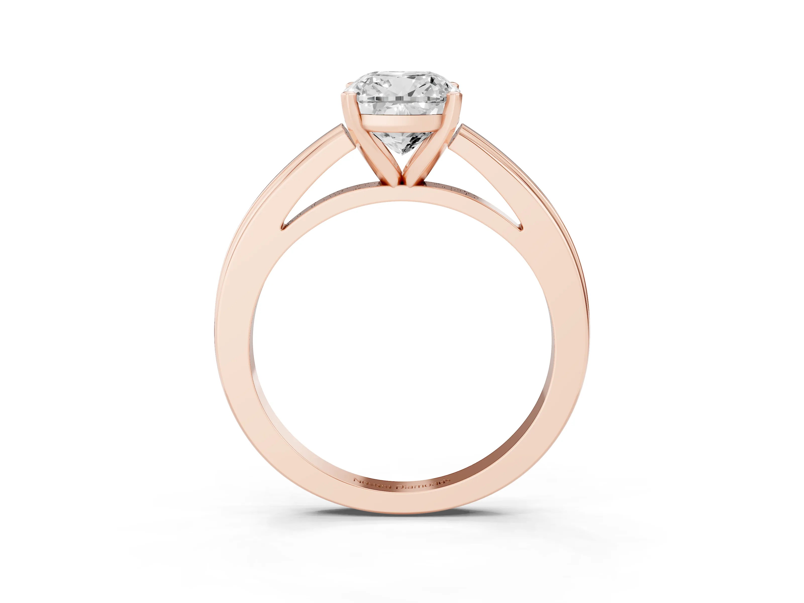 Cushion Cut Diamond Solitaire Ring Set in Rose gold with Prong Setting and Classic Band