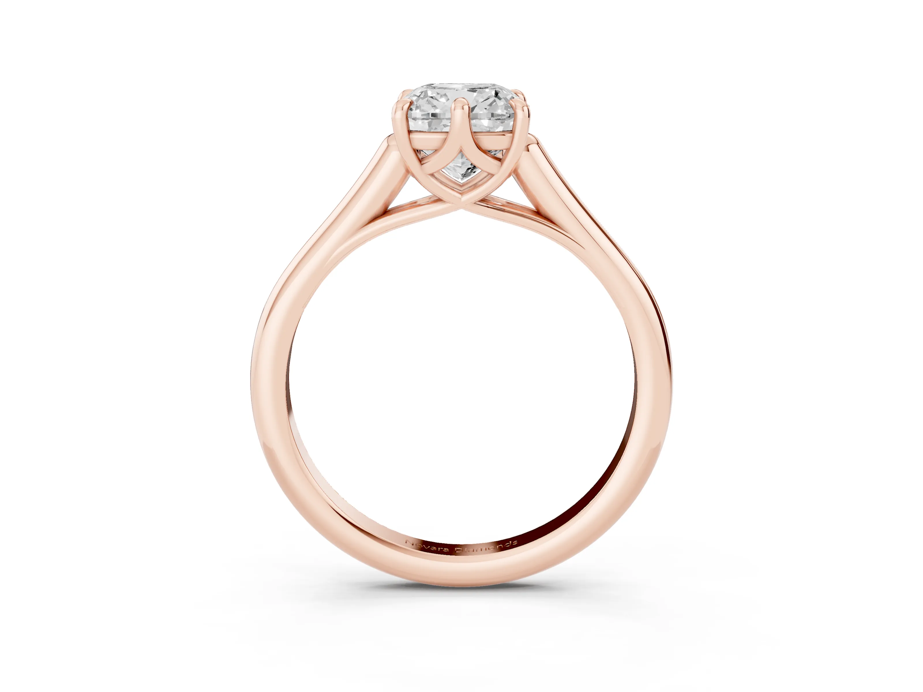 Cushion Cut Diamond Solitaire Engagement Ring Set in Rose gold with Prong Setting and Plain Classic Band