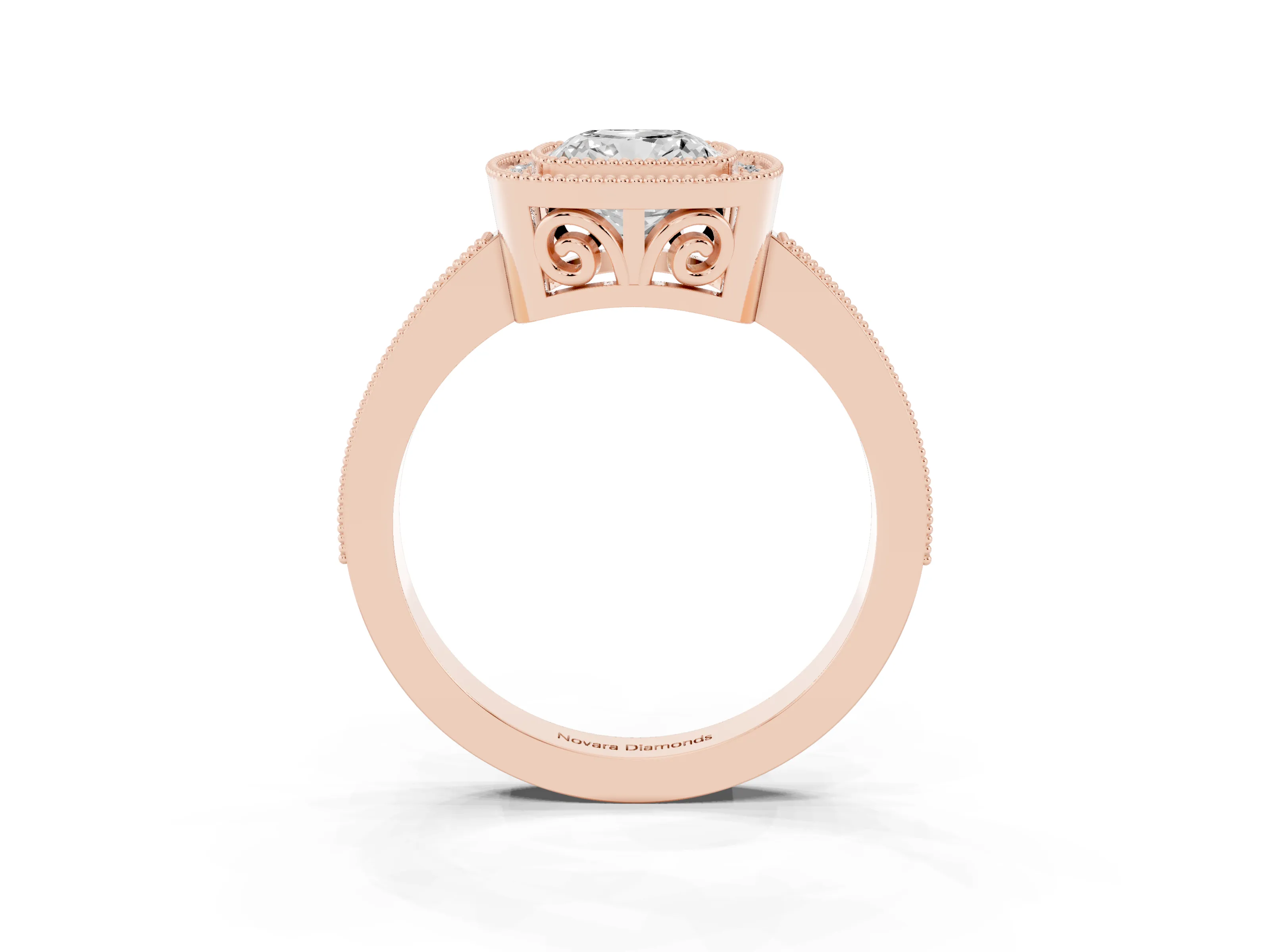 Cushion Cut Diamond Round Halo Ring Set in Rose gold with Pavé Band
