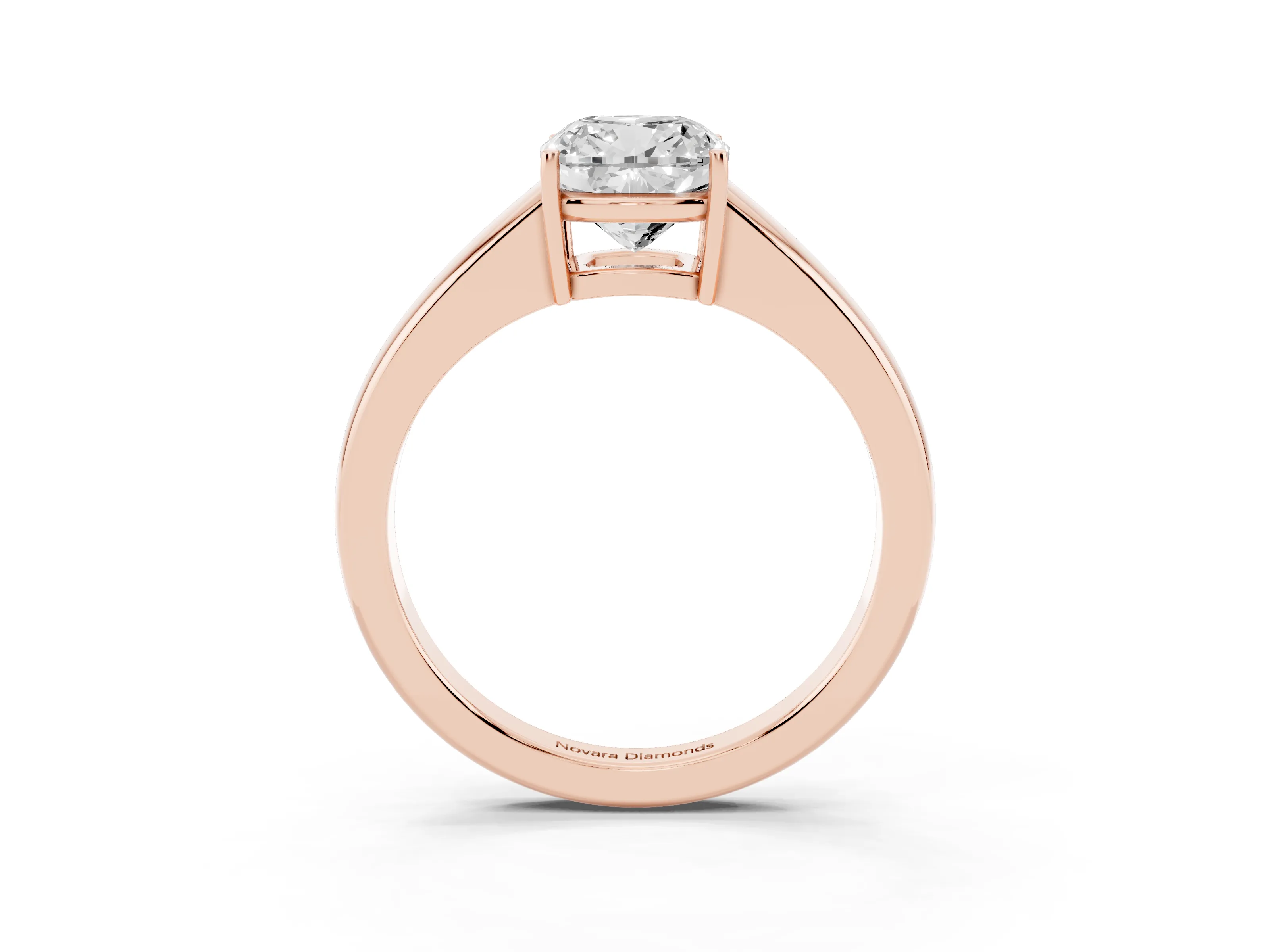 Cushion Cut Diamond Solitaire Ring Set in Rose gold with Tapered Band and Prong Setting