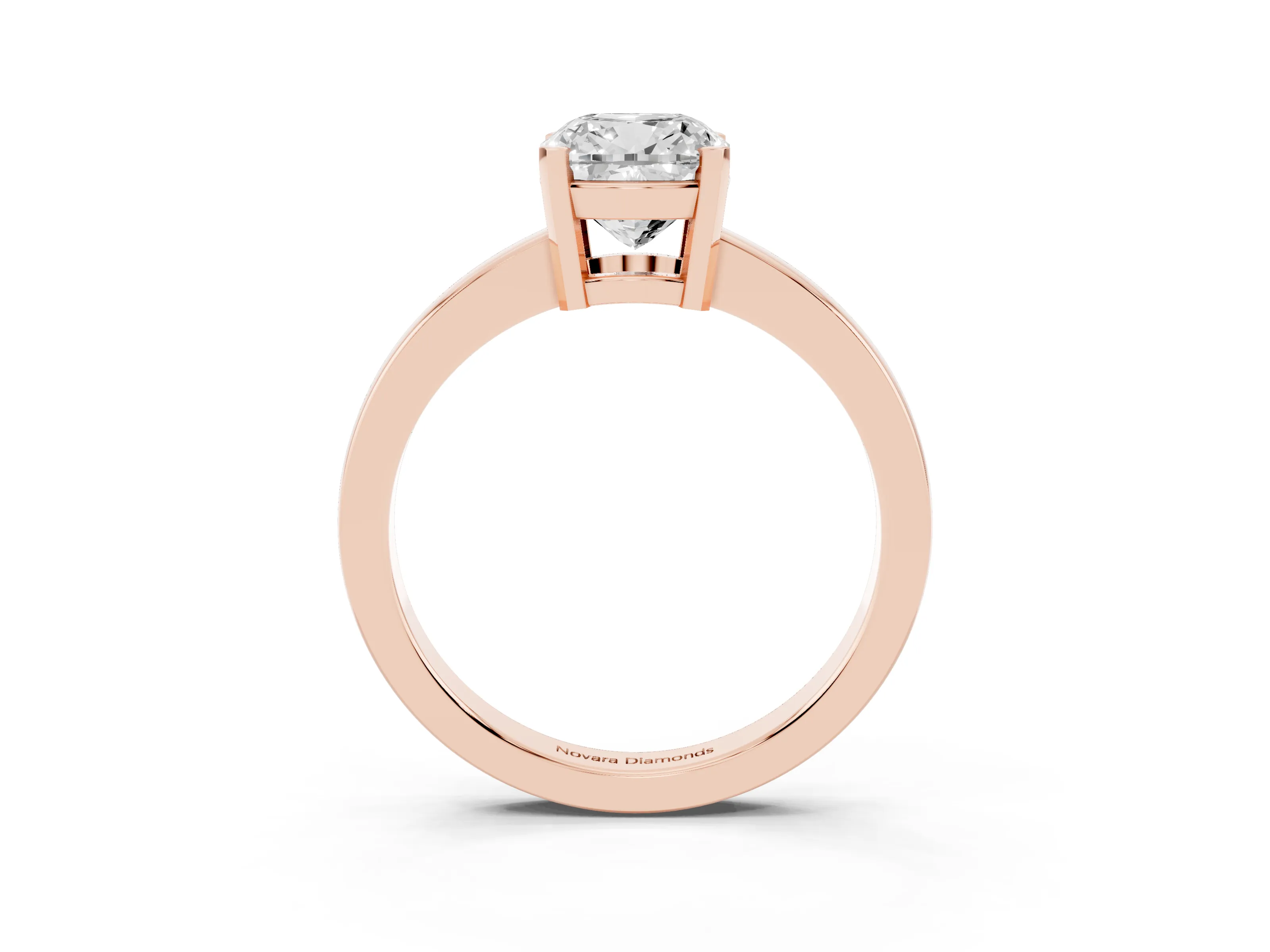 Cushion Cut Diamond Solitaire Ring Set in Rose gold with Prong Head and Smooth Polished Band