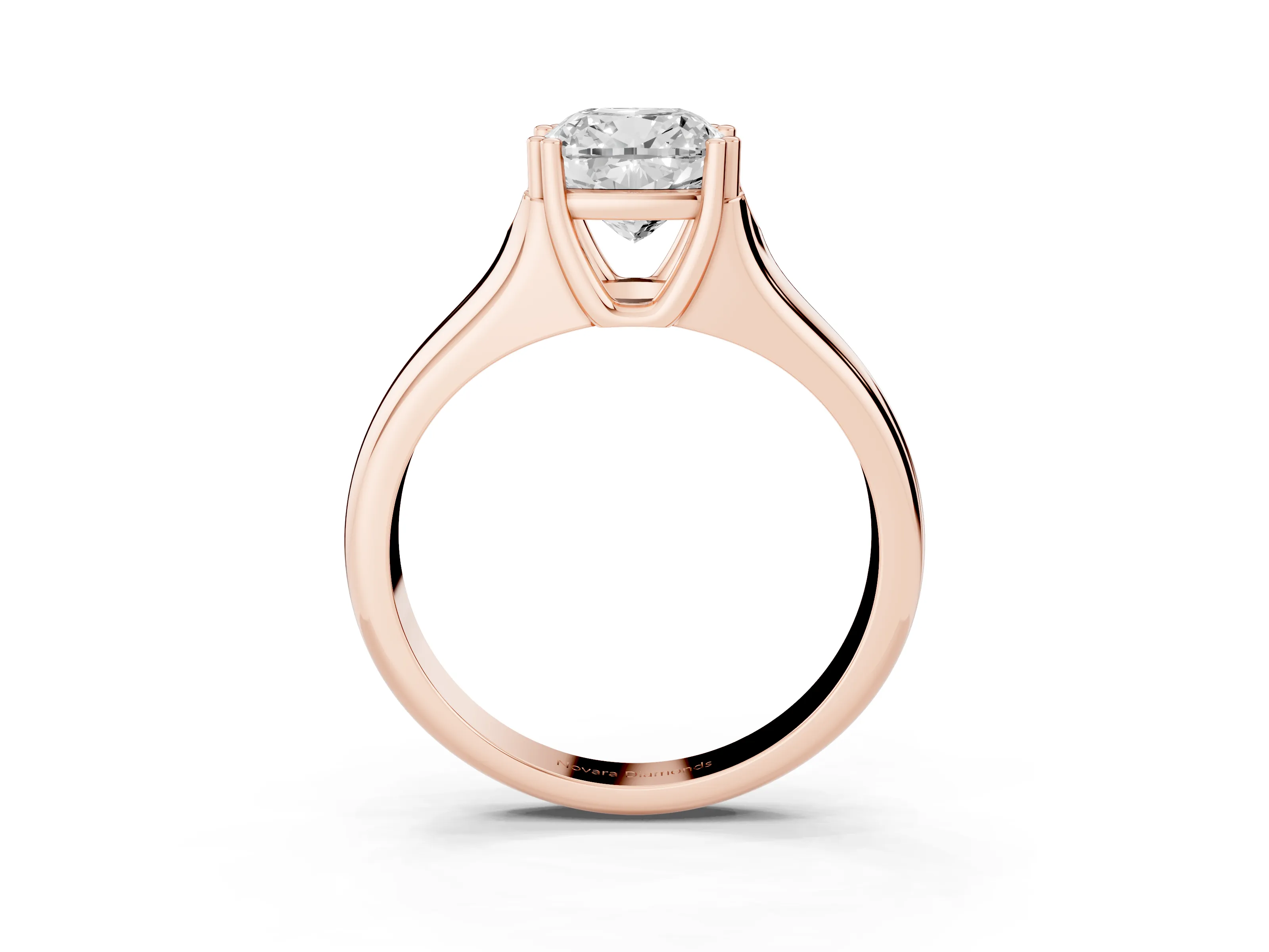 Cushion Cut Diamond Solitaire Ring Set in Rose gold with Wide Band and Prong Setting