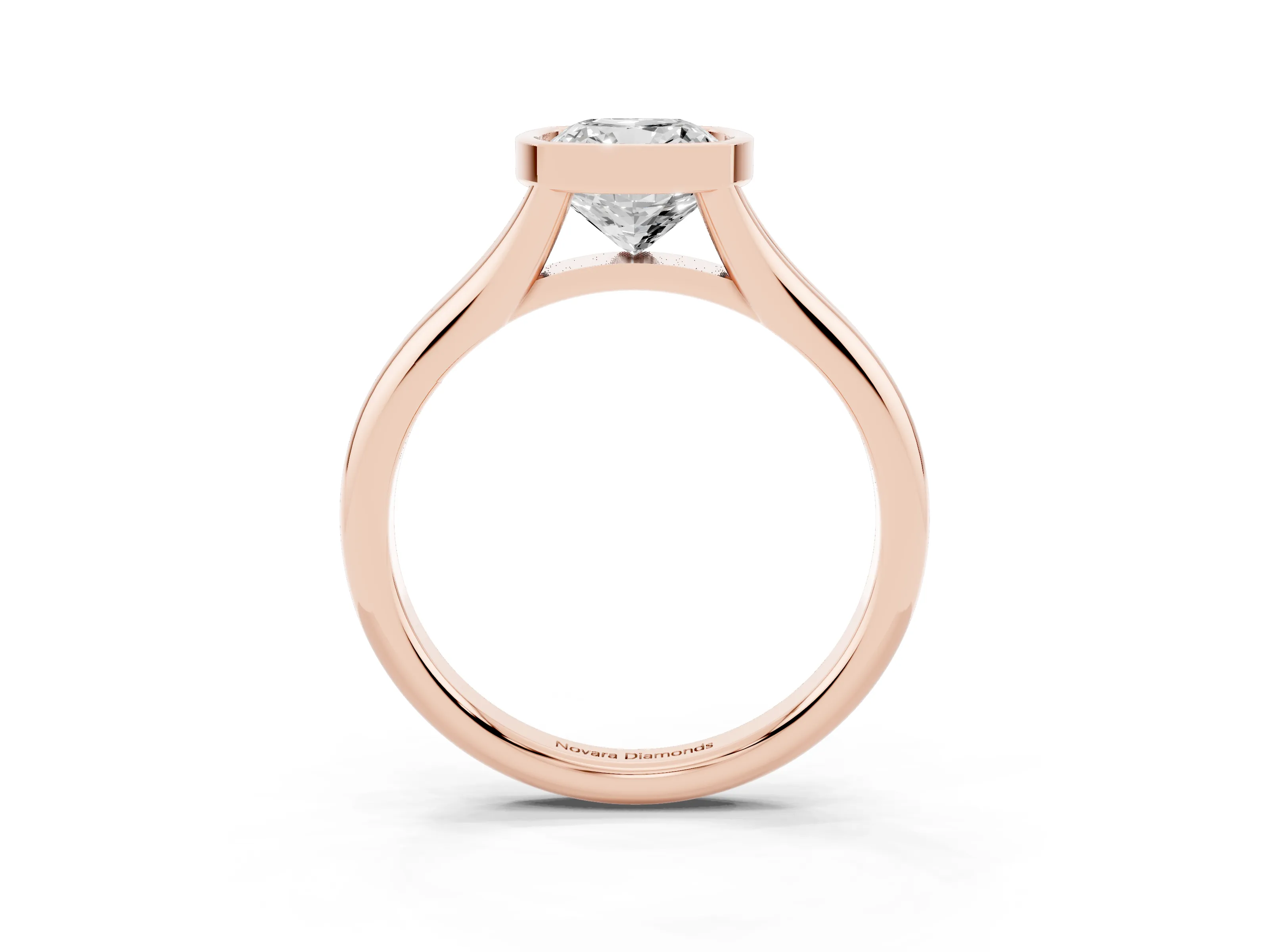 Bezel Set Cushion Cut Diamond Solitaire Ring Set in Rose gold with Smooth Band